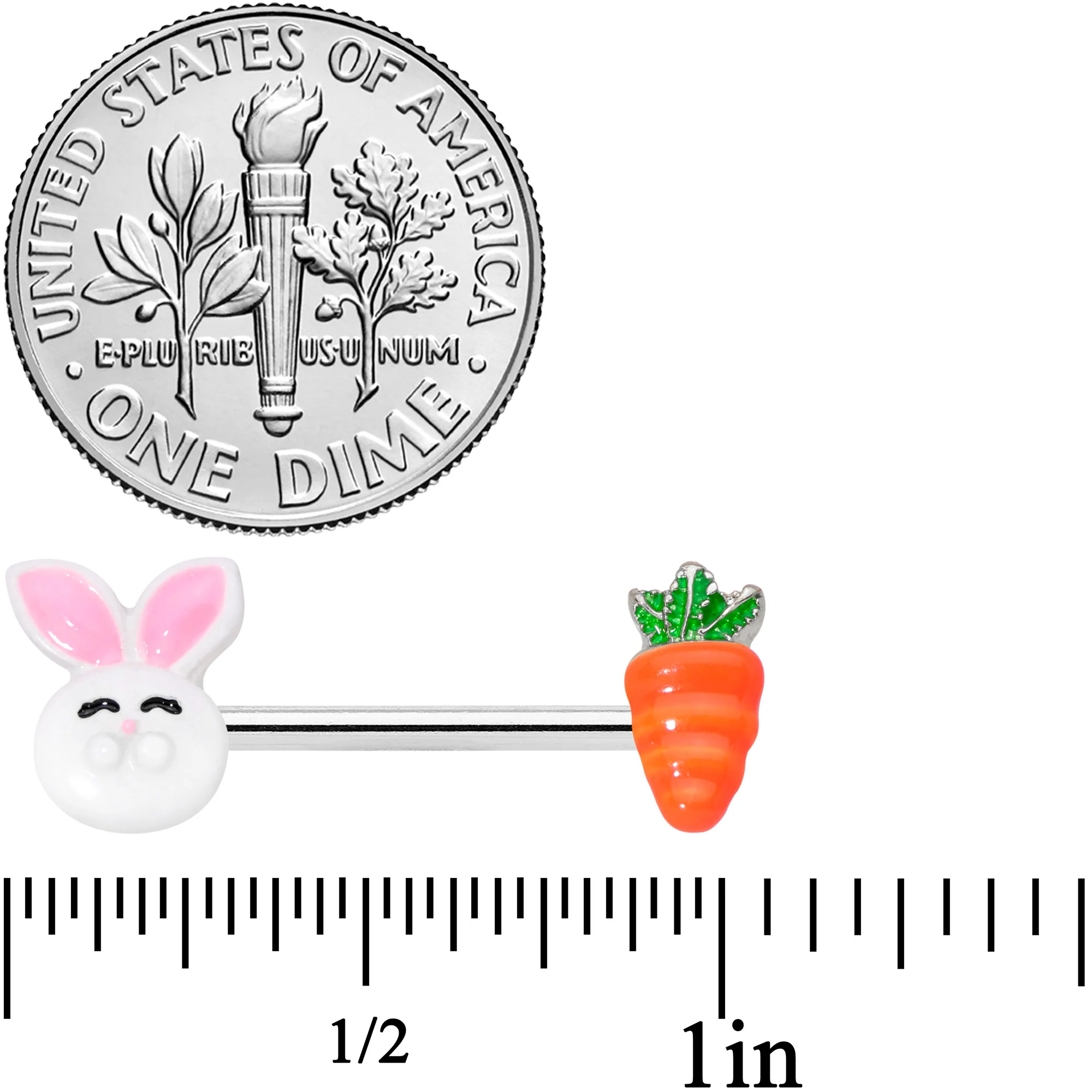 14G 9/16 Carrot Easter Bunny Barbell Nipple Ring Set - Image 3