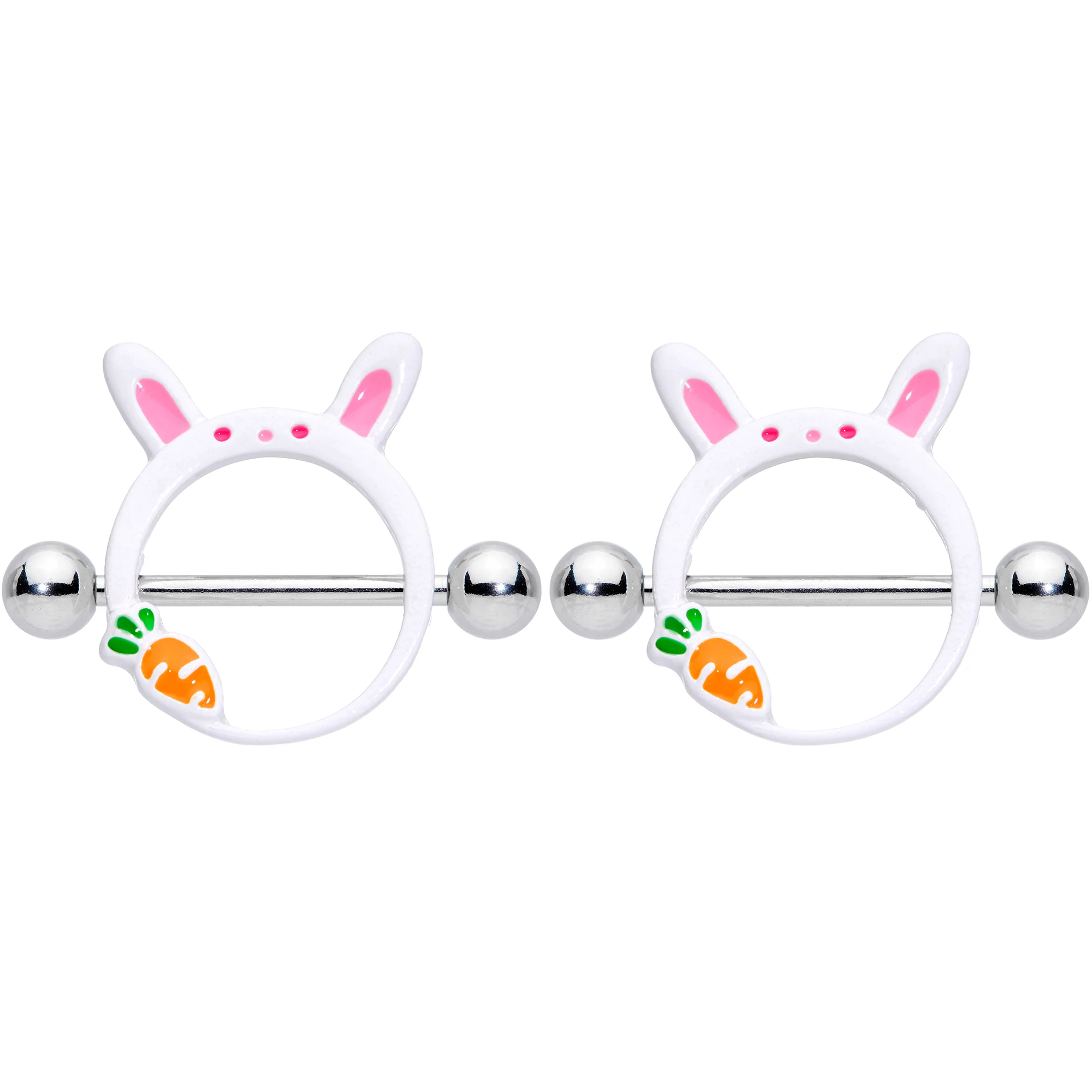 14G 9/16 Carrot White Easter Bunny Nipple Shield Set - Image 2