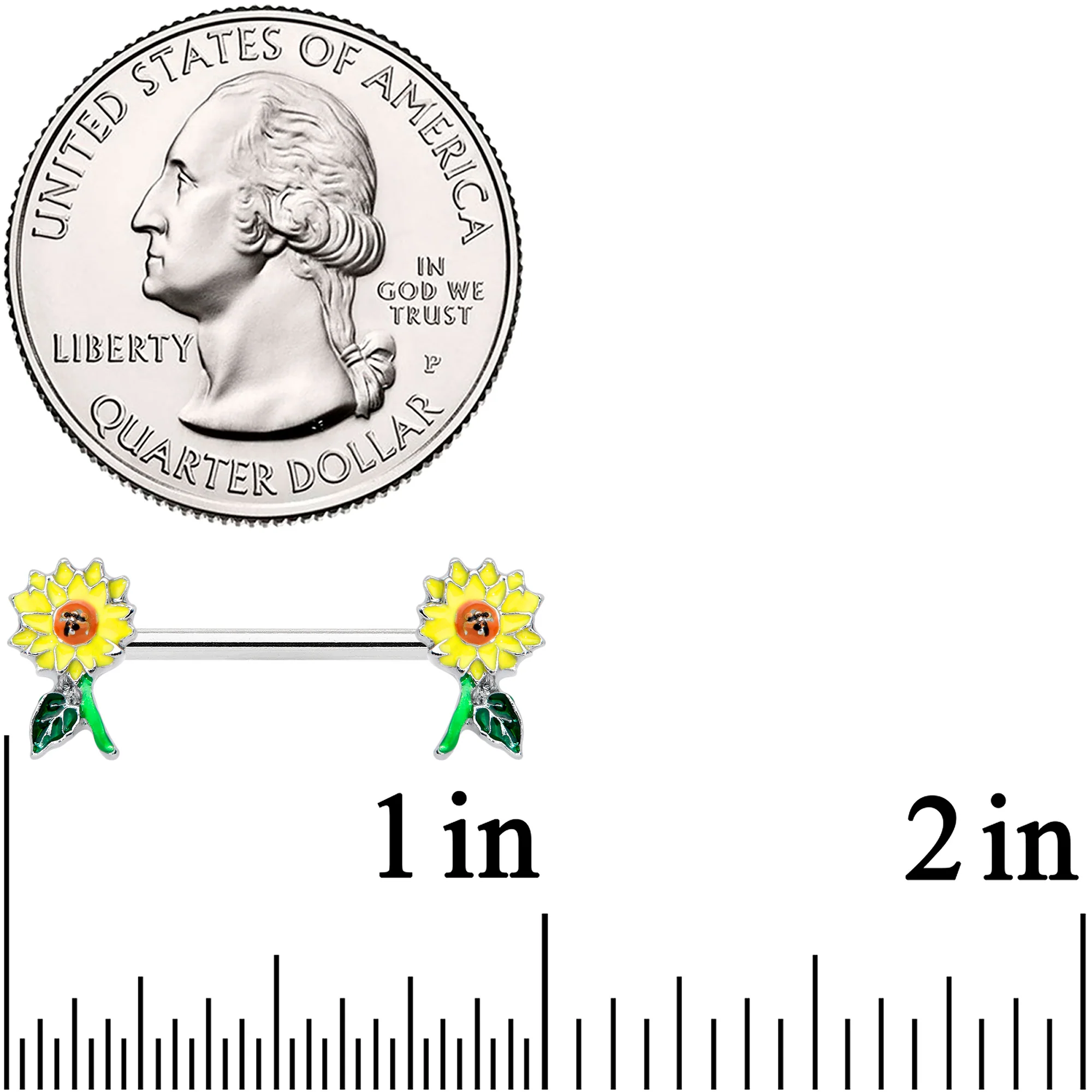 14G 9/16 Cheery Sunflower Barbell Nipple Ring Set - Image 2