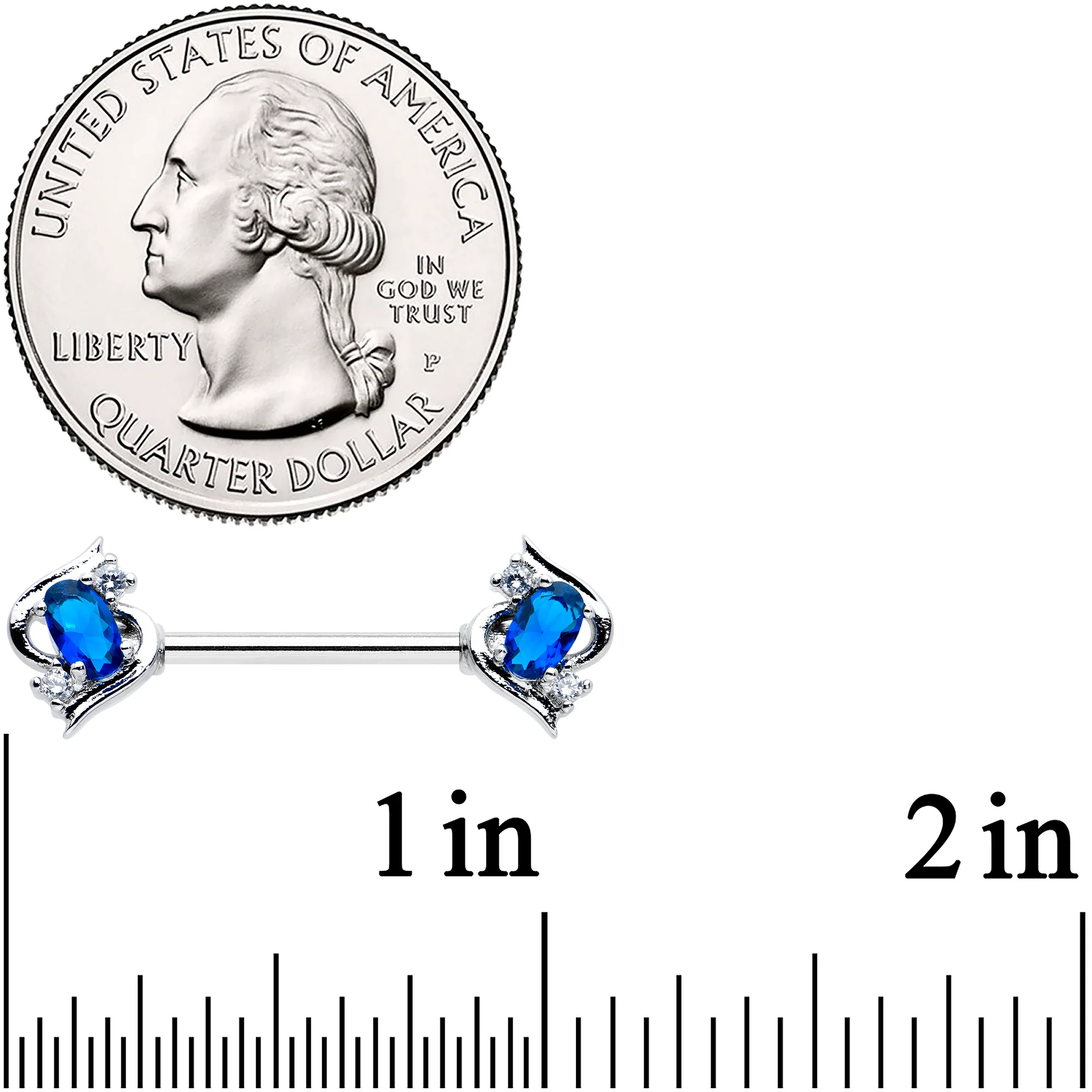 14G 9/16 Clear Blue Gem Oval Swirl Barbell Nipple Ring Set - Image 3