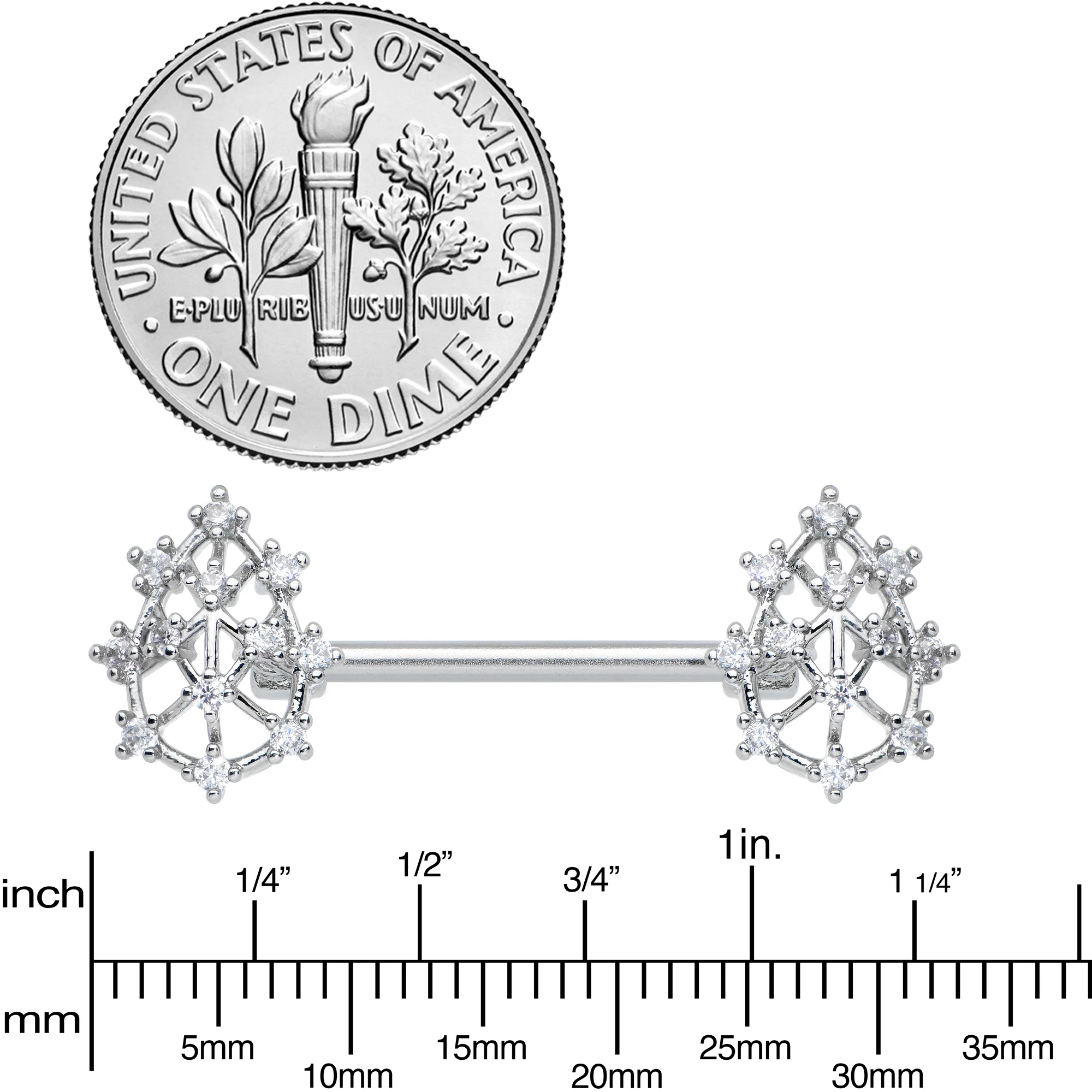 14G 9/16 Clear CZ Gem Constellation Barbell Nipple Ring Set - Image 3