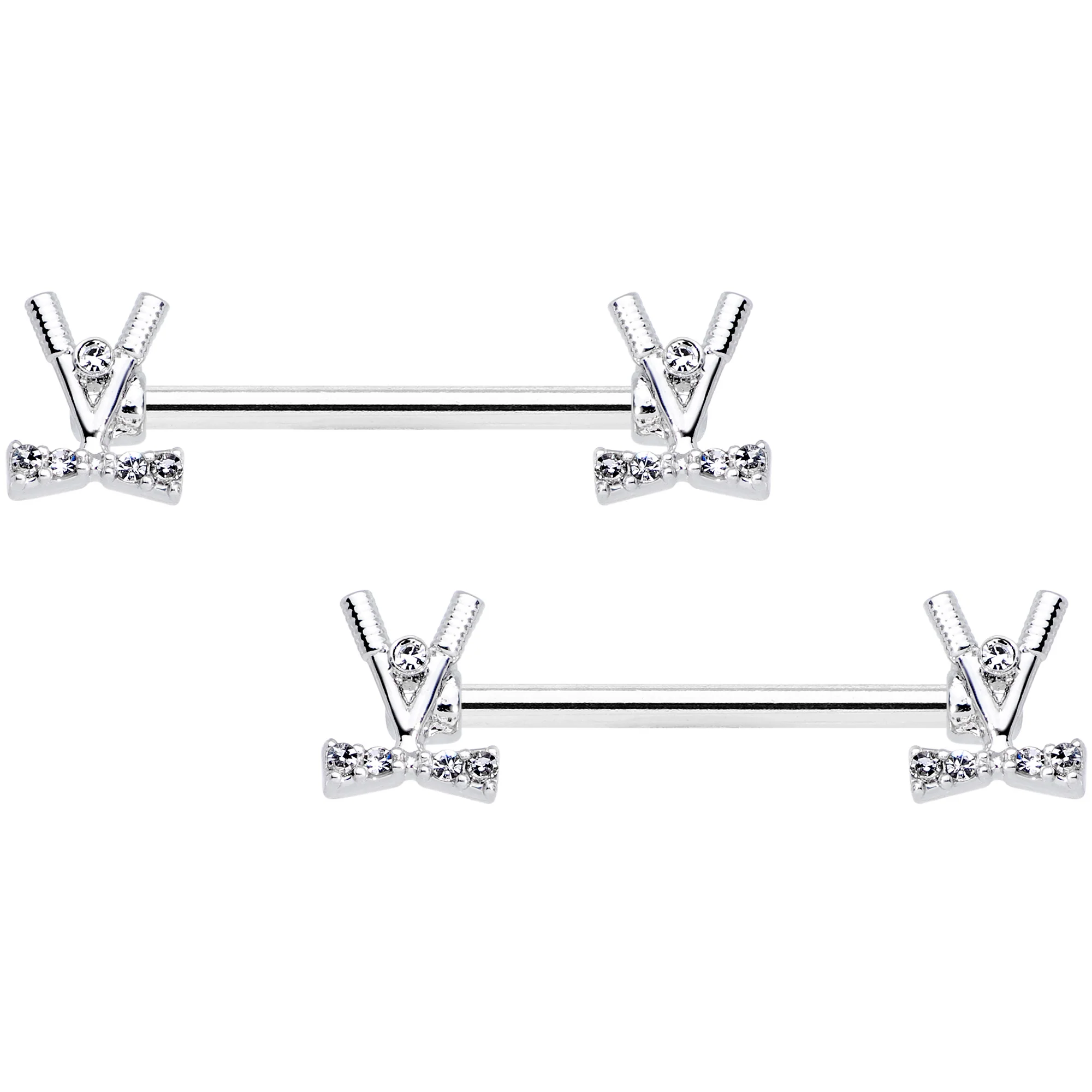 14G 9/16  Clear CZ Gem Crossed Golf Clubs Barbell Nipple Ring Set