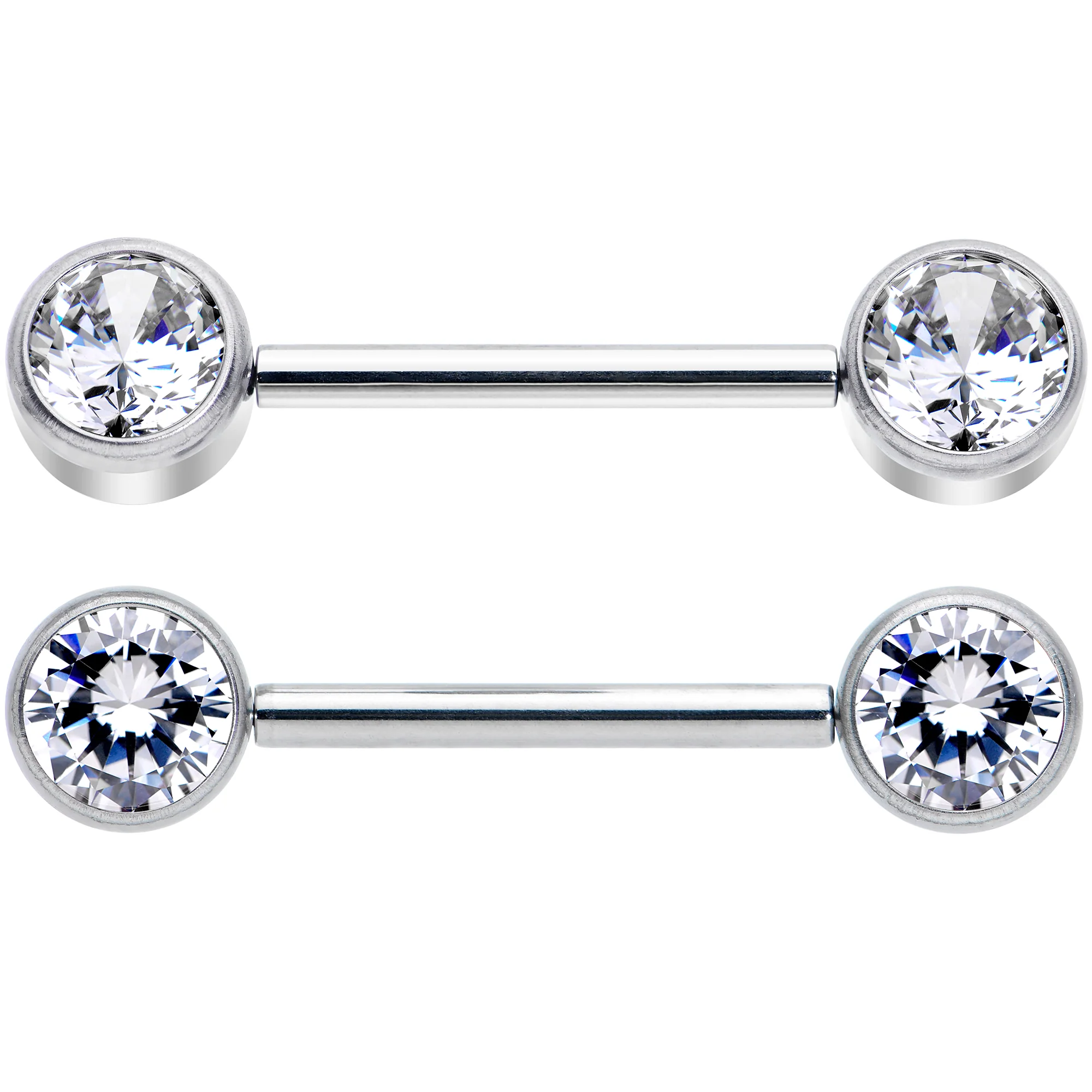 14G 9/16 Clear CZ Gem G23 Titanium Threadless Nipple Ring Set - Image 2