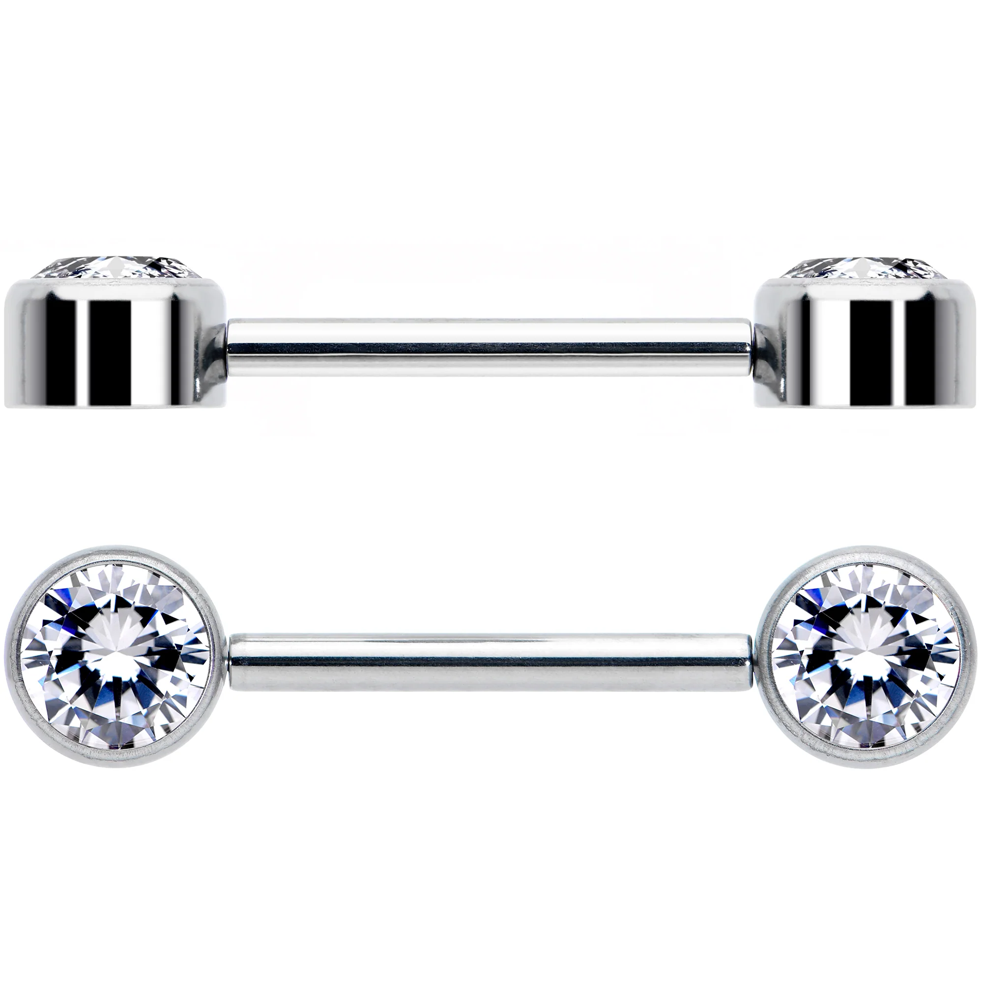 14G 9/16 Clear CZ Gem G23 Titanium Threadless Nipple Ring Set - Image 3