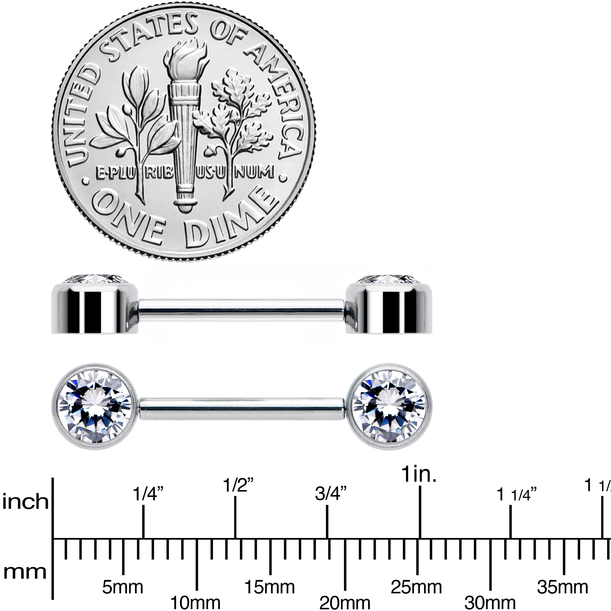 14G 9/16 Clear CZ Gem G23 Titanium Threadless Nipple Ring Set - Image 4