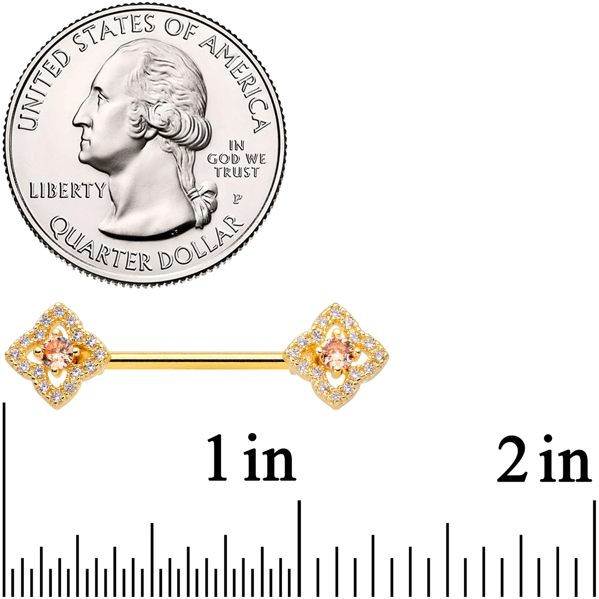 14G 9/16 Clear CZ Gem Gold Tone Rhombus Royale Nipple Ring Set - Image 2
