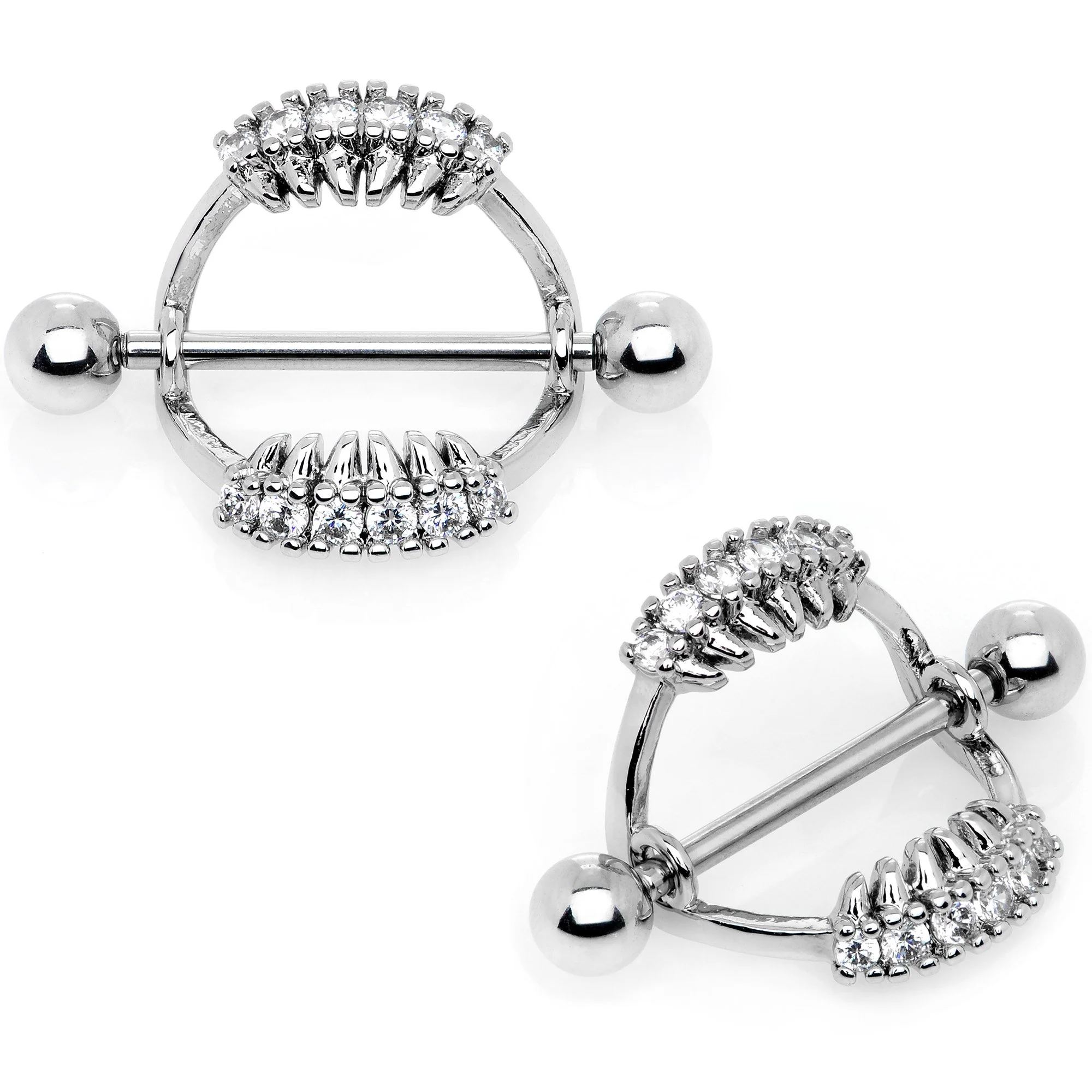 14G 9/16 Clear CZ Gem Scary Fang Halloween Nipple Shield Set