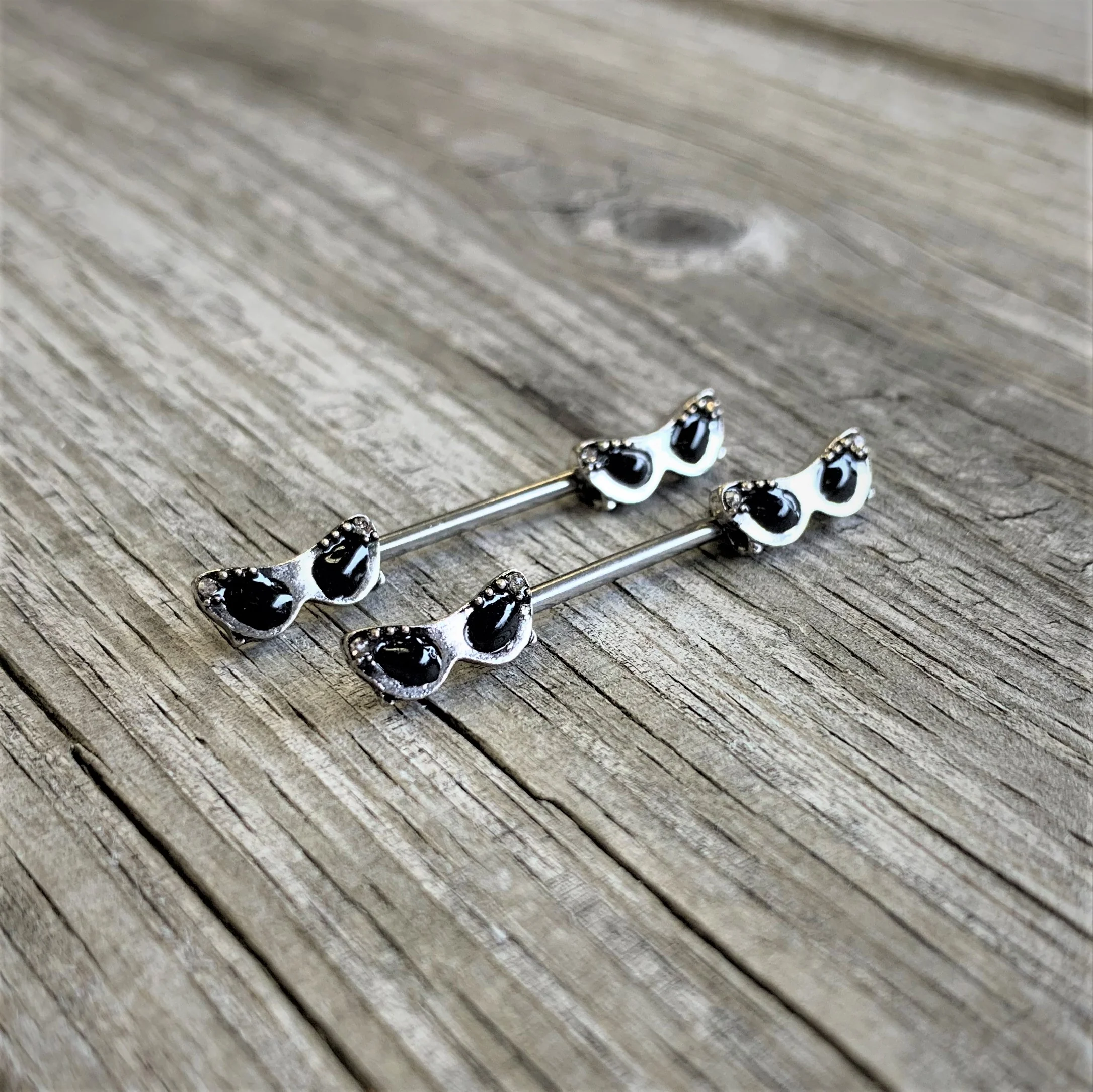 14G 9/16 Clear Gem 50s Retro Sunglasses Barbell Nipple Ring Set - Image 2