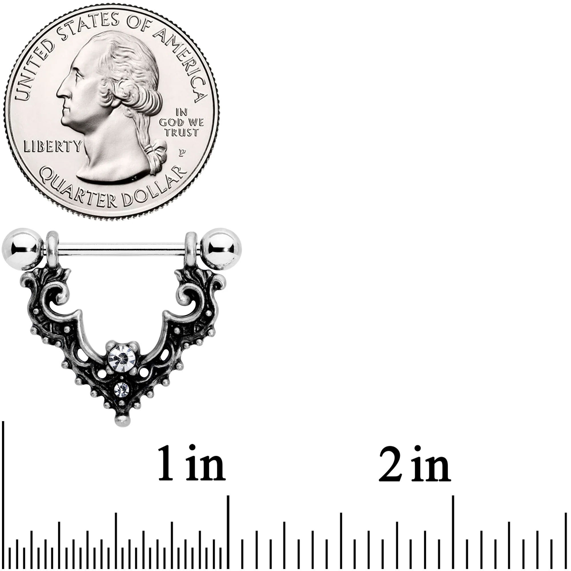 14G 9/16 Clear Gem Baroque Bat Nipple Shield Set - Image 2