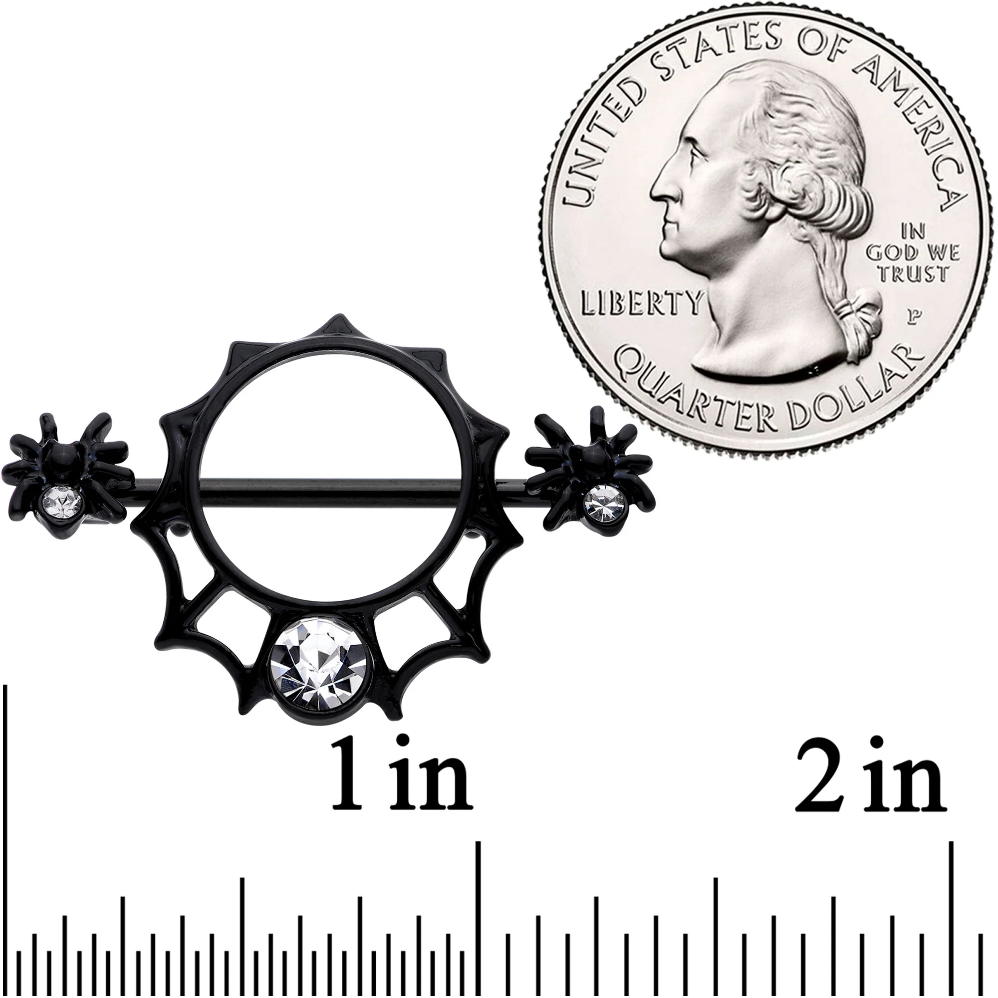 14G 9/16 Clear Gem Black Spider Web Nipple Shield Set - Image 3