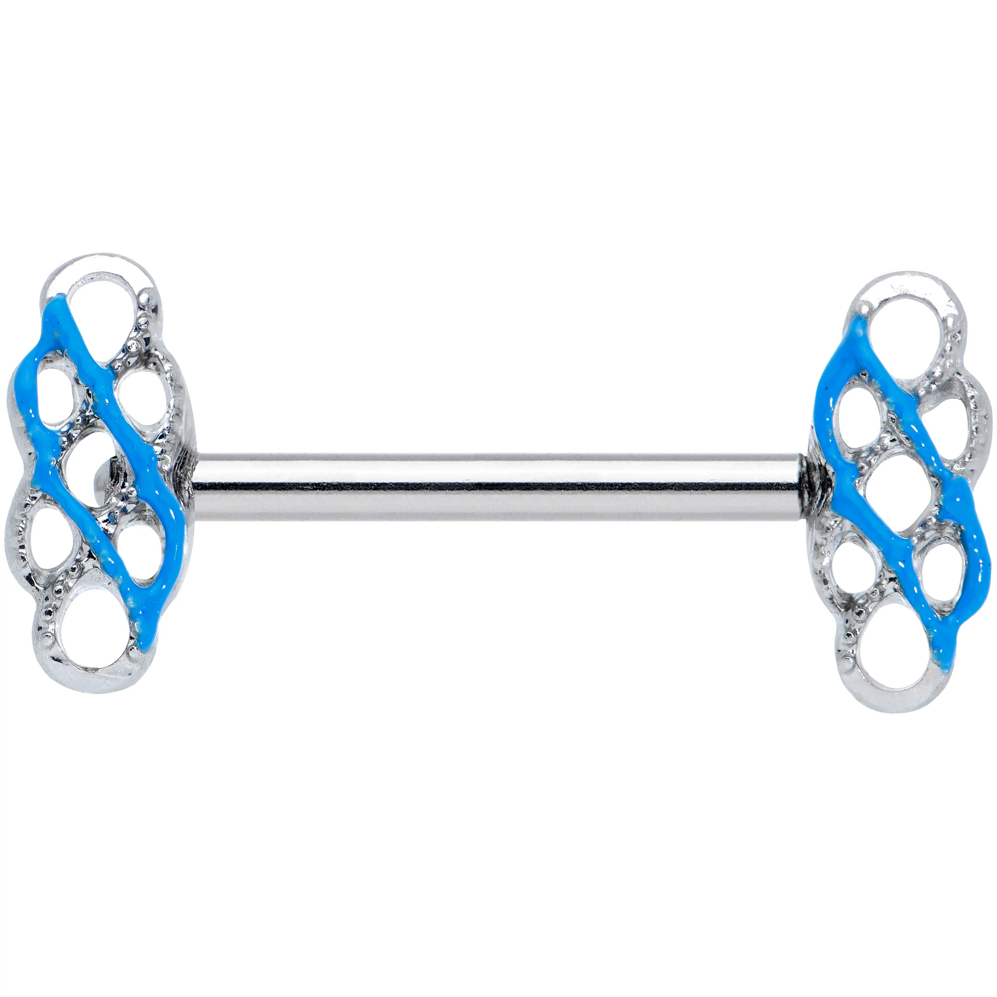 14G 9/16 Clear Gem Blue Celtic Knot Barbell Nipple Ring Set - Image 2