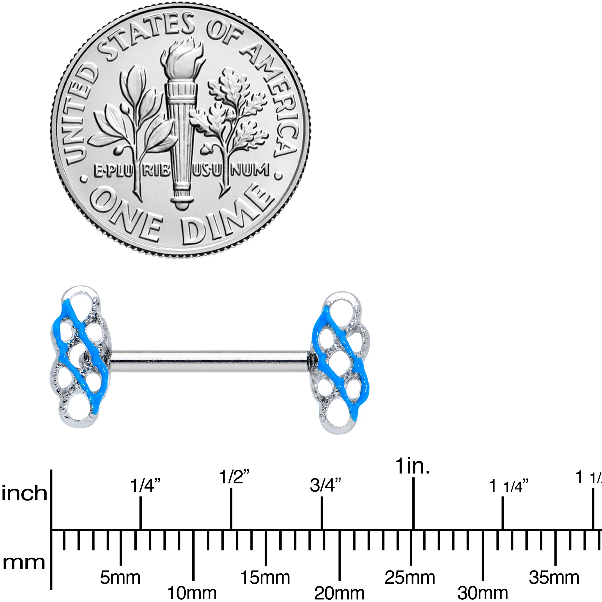14G 9/16 Clear Gem Blue Celtic Knot Barbell Nipple Ring Set - Image 3