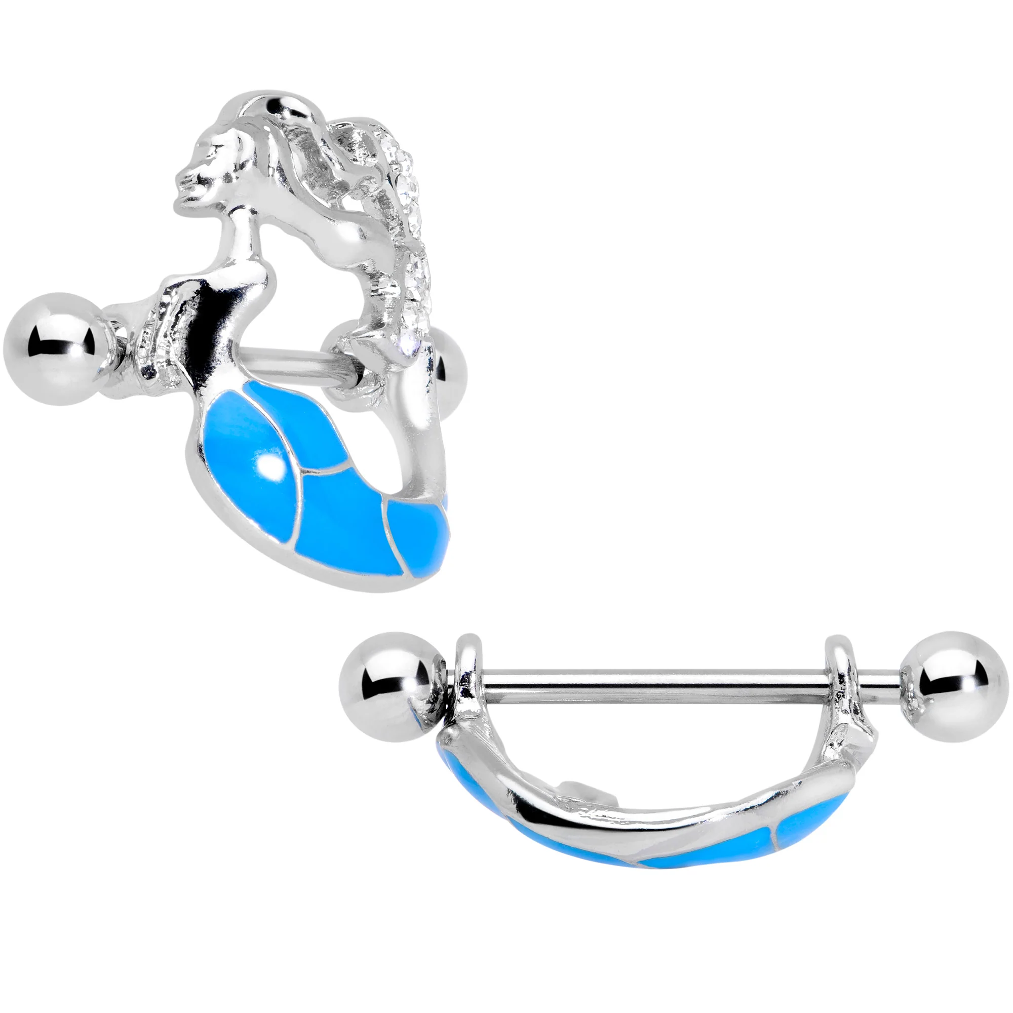 14G 9/16 Clear Gem Blue Mermaid Nipple Shield Set - Image 2