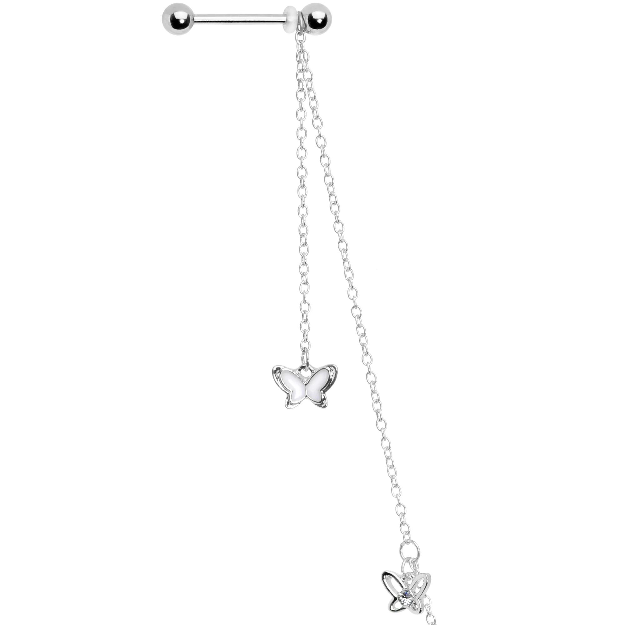14G 9/16 Clear Gem Butterfly Dangle Nipple Chain - Image 2