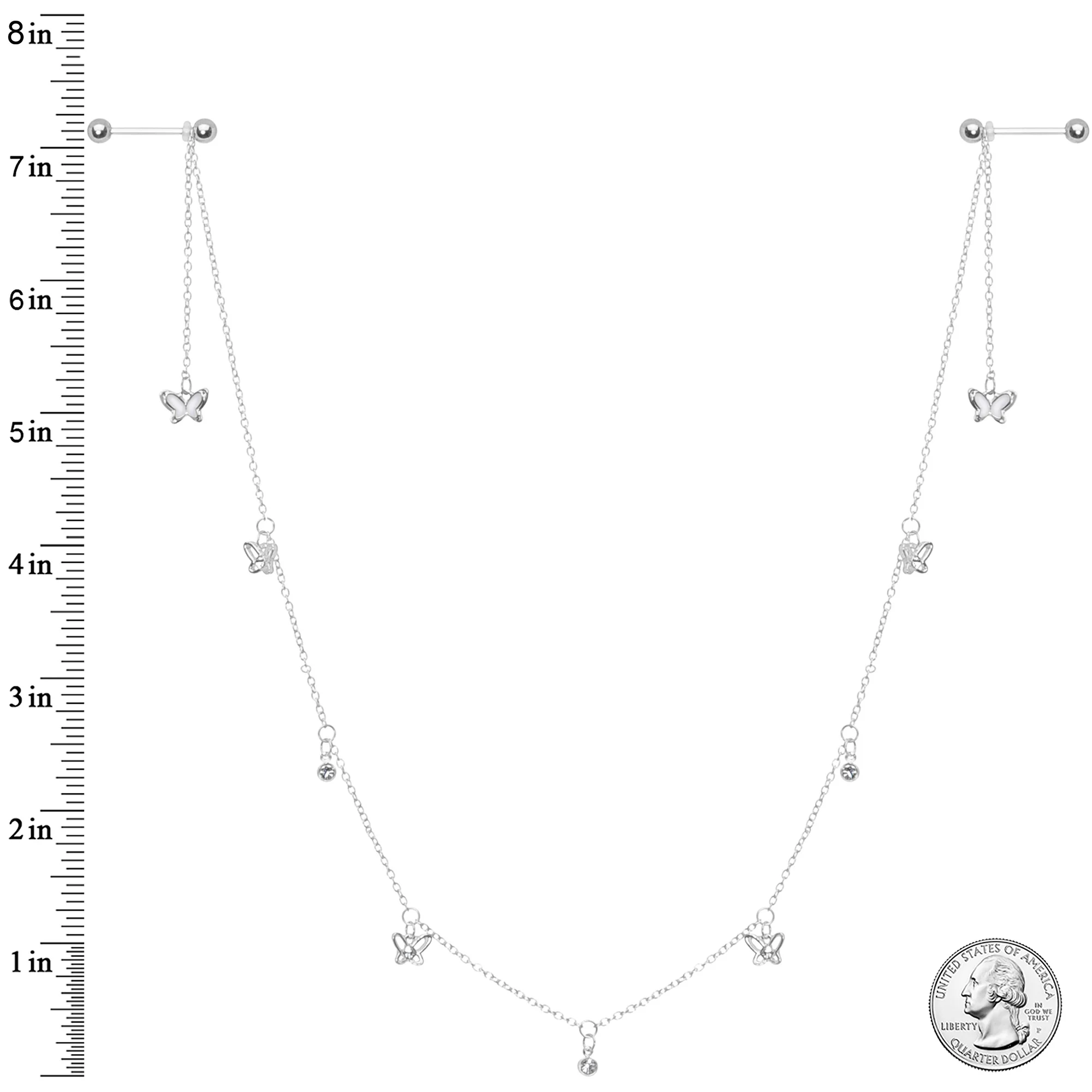 14G 9/16 Clear Gem Butterfly Dangle Nipple Chain - Image 4