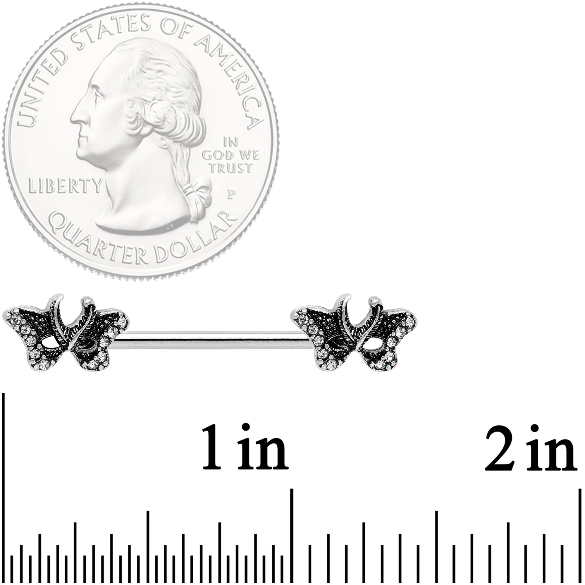 14G 9/16 Clear Gem Catch The Butterflies Barbell Nipple Ring Set - Image 2