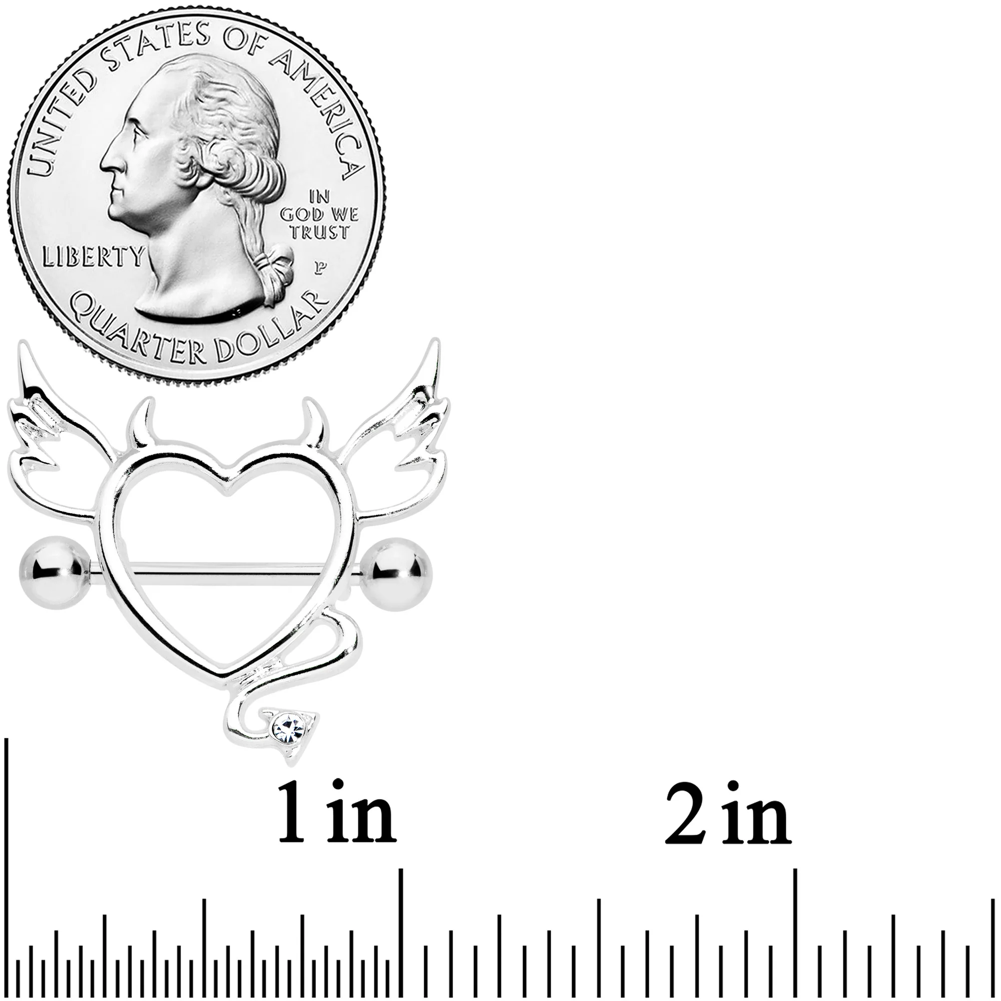 14G 9/16 Clear Gem Devil Heart Nipple Shield Set - Image 3
