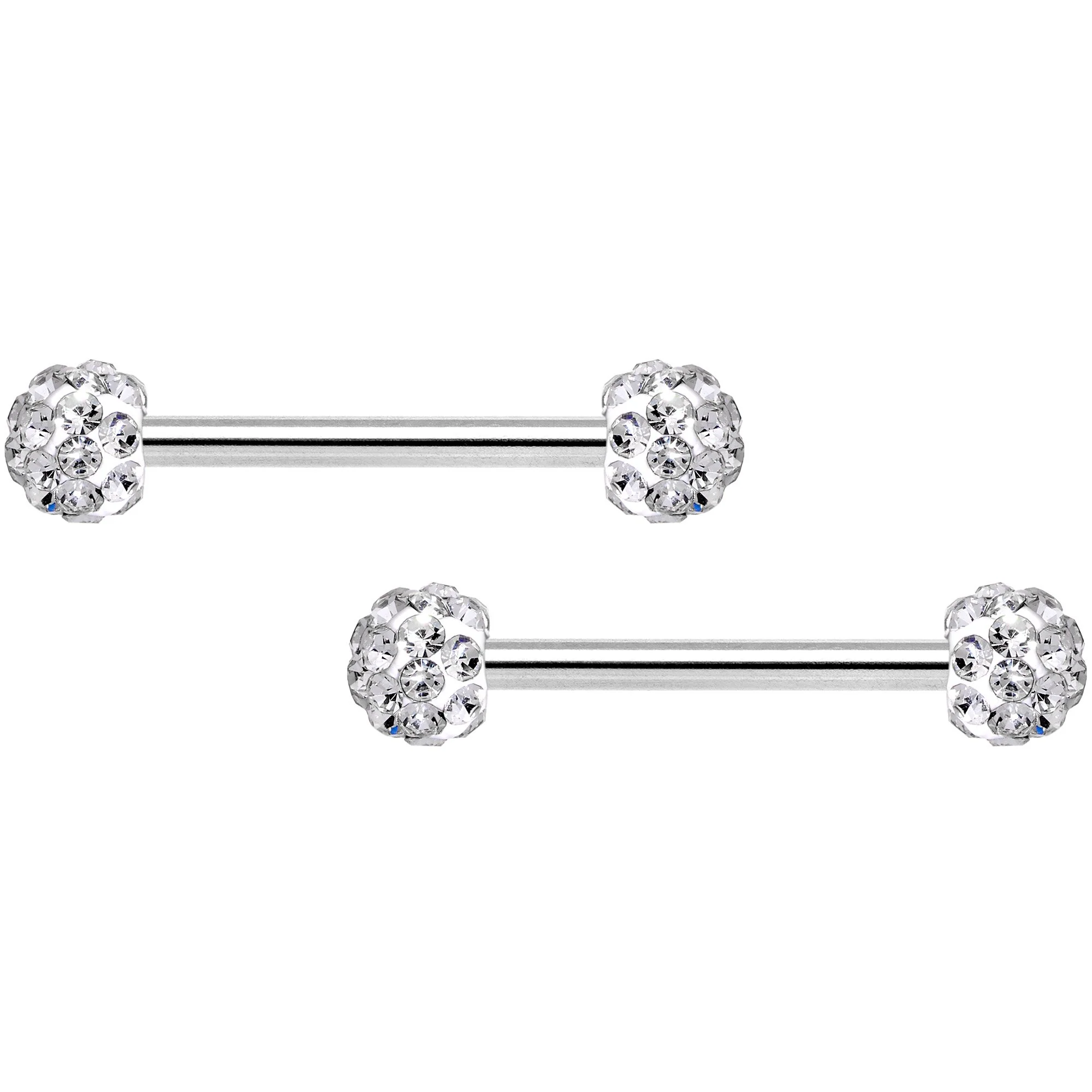 14G 9/16 Clear Gem Disco Ball Barbell Nipple Ring Set of 4 - Image 2