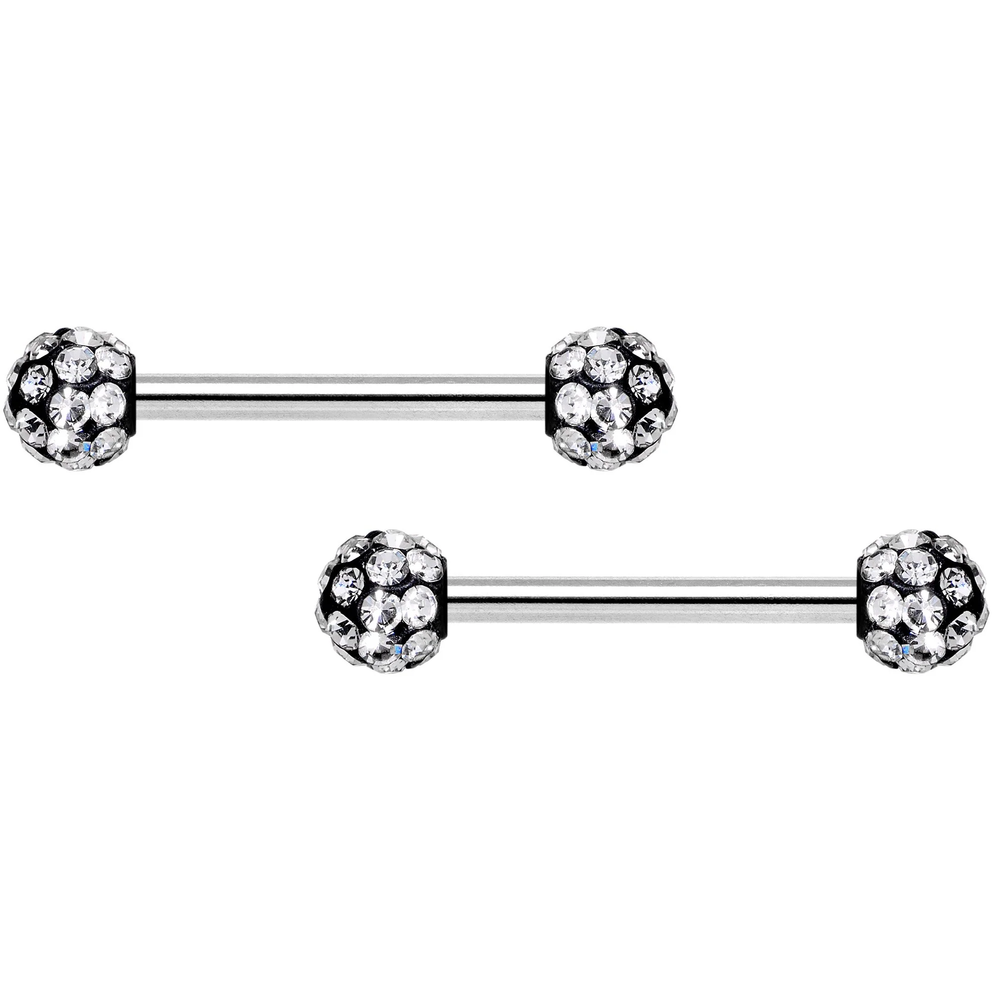 14G 9/16 Clear Gem Disco Ball Barbell Nipple Ring Set of 4 - Image 3
