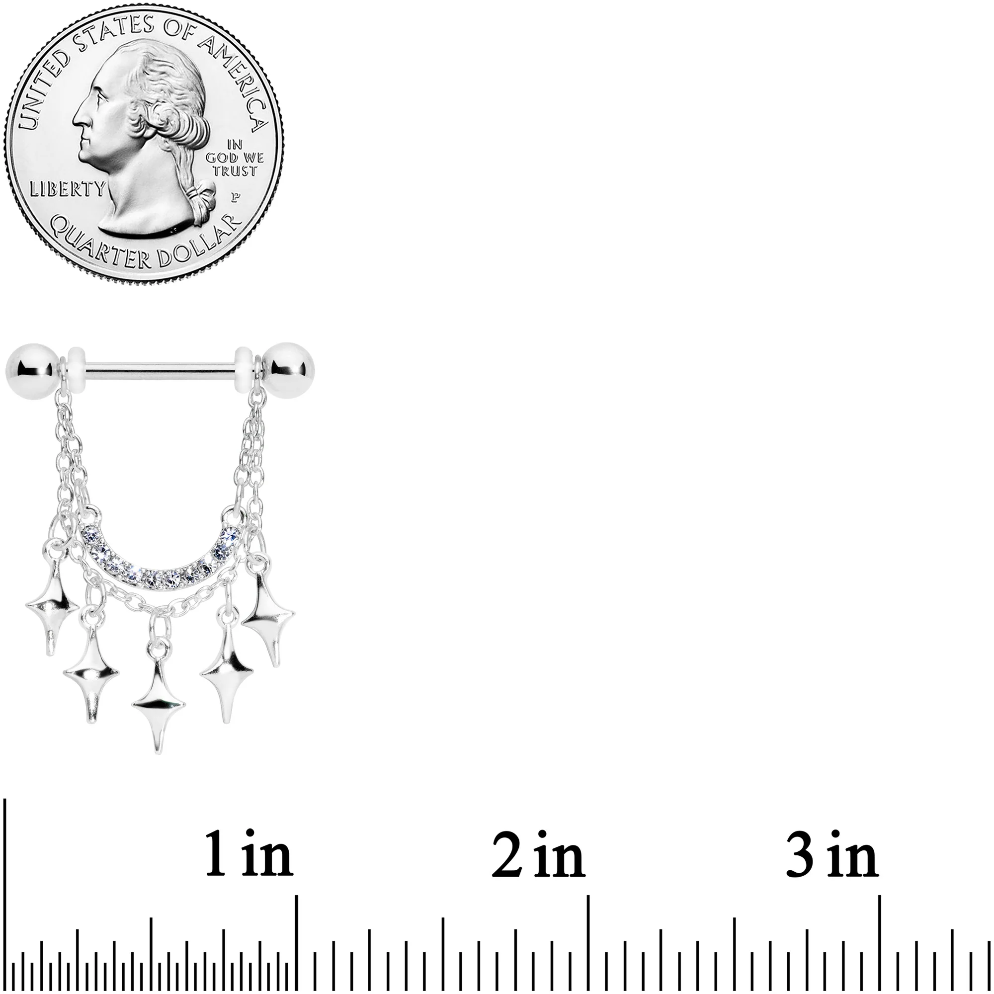 14G 9/16 Clear Gem Drama Dangle Nipple Ring Set - Image 2