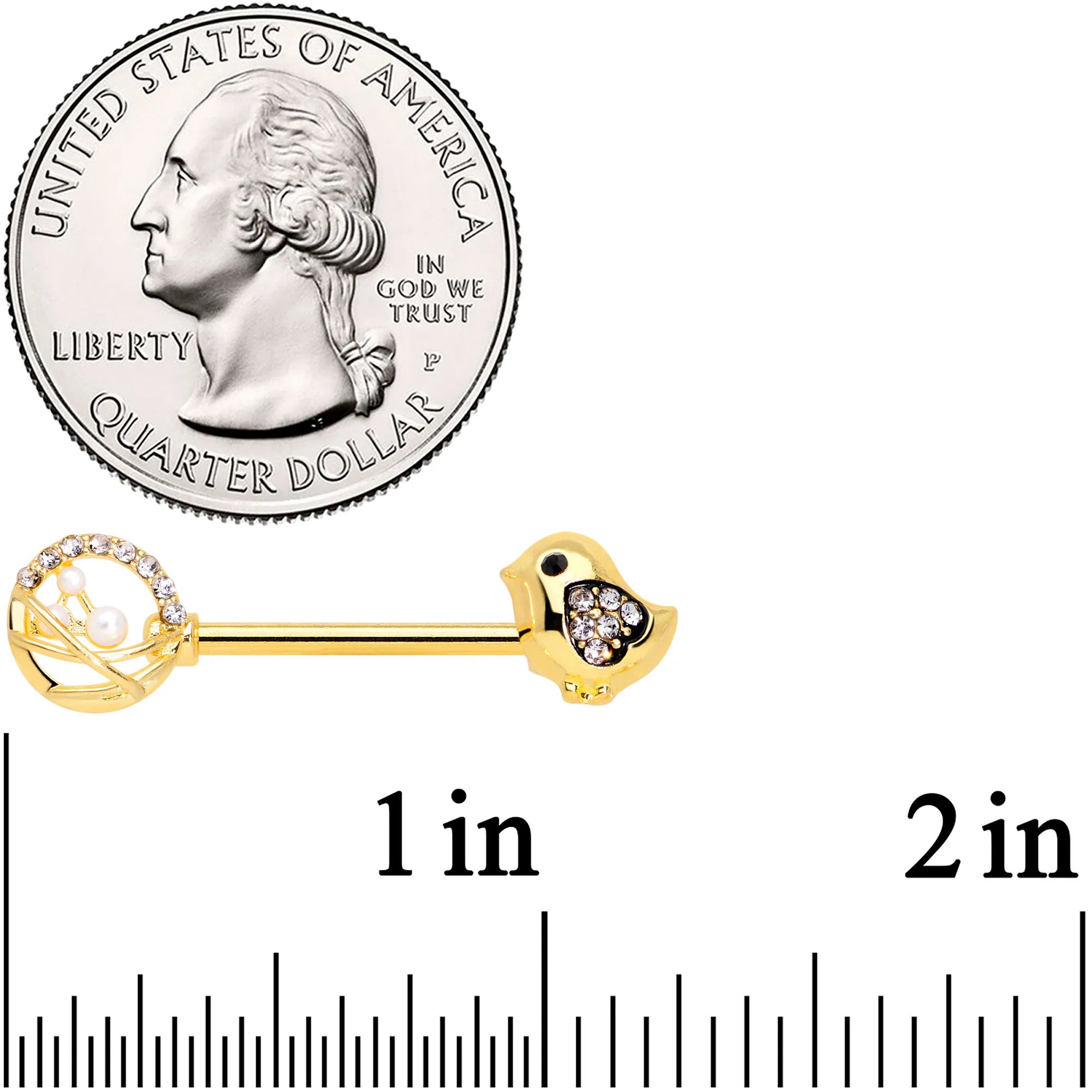 14G 9/16 Clear Gem Gold Tone Basket Chick Nipple Ring Set - Image 2