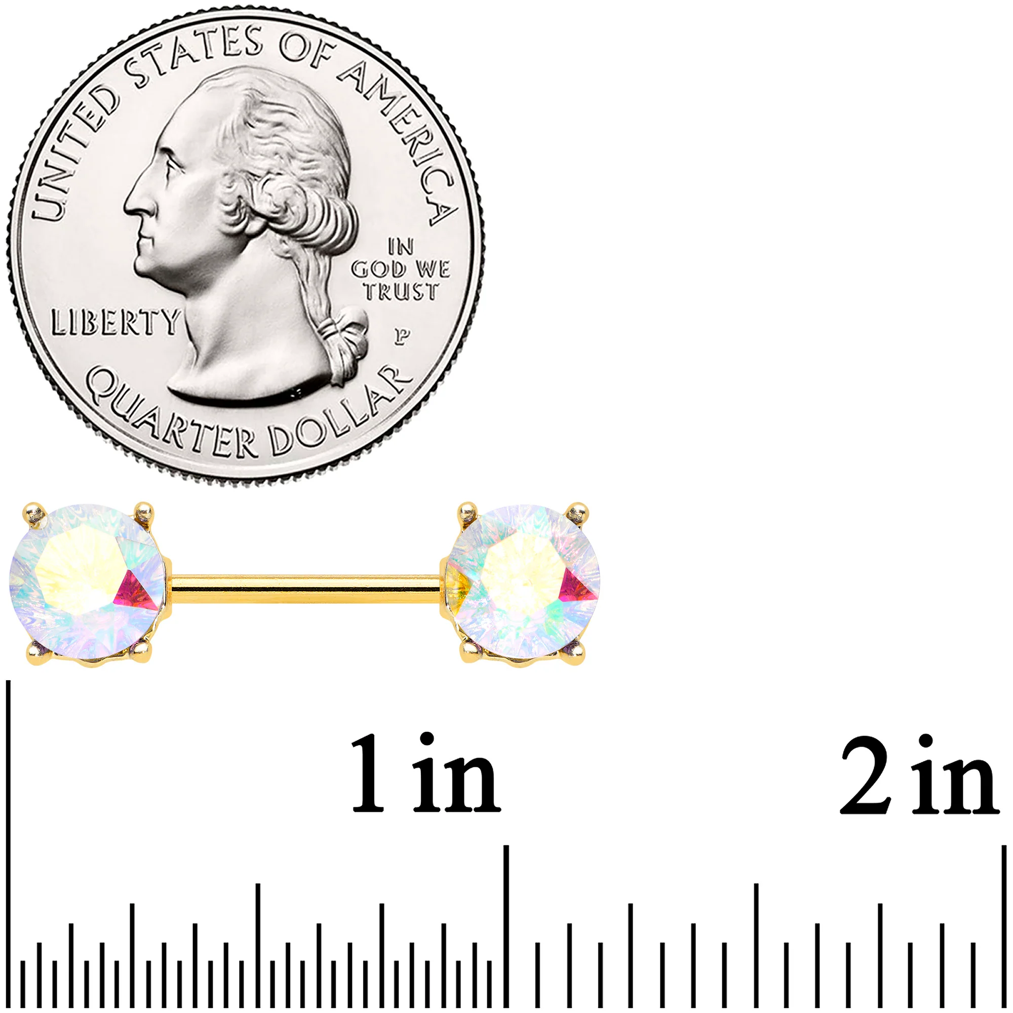14G 9/16 Clear Gem Gold Tone Simply Elegant Nipple Ring Set - Image 3