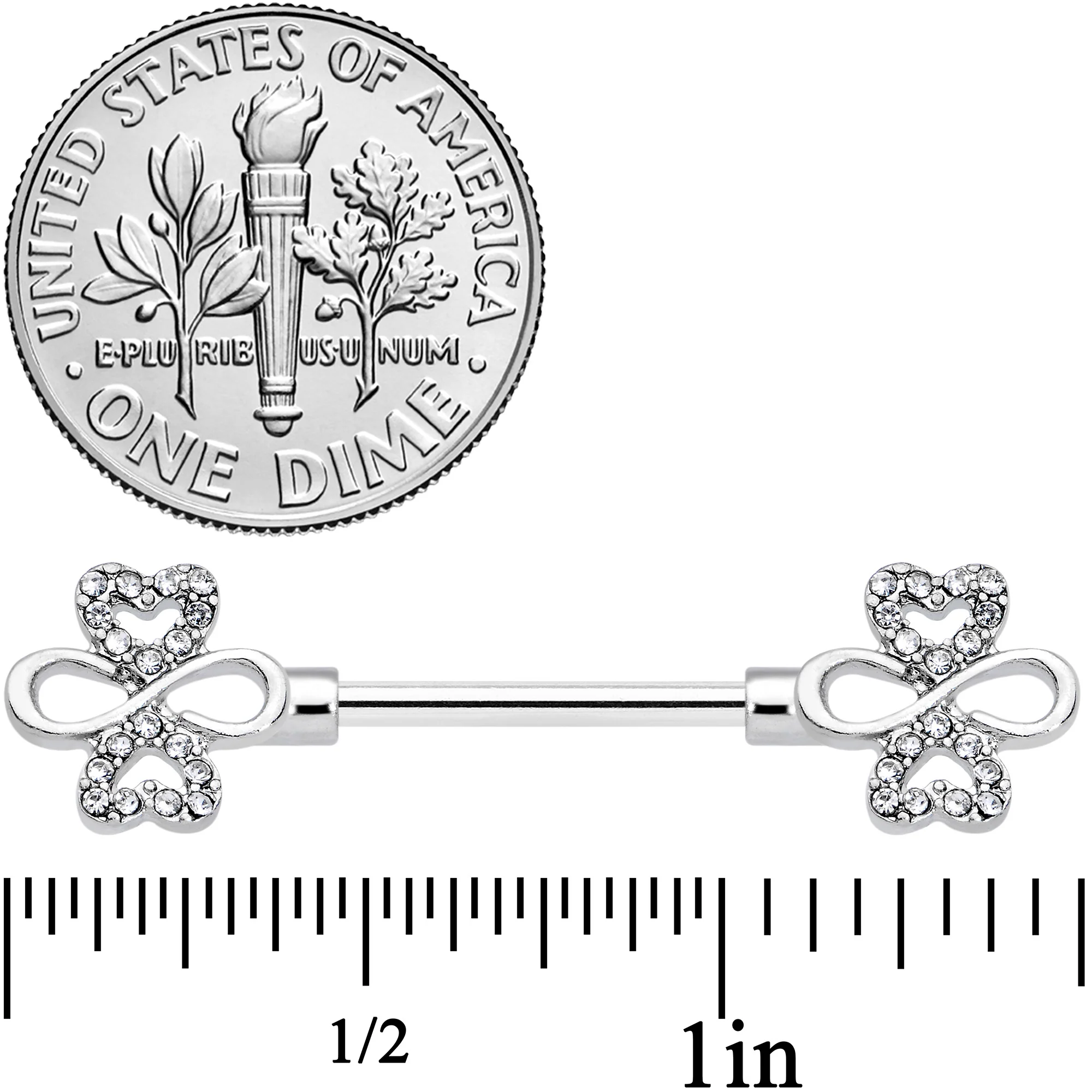 14G 9/16 Clear Gem Heart Shamrock Barbell Nipple Ring Set - Image 2
