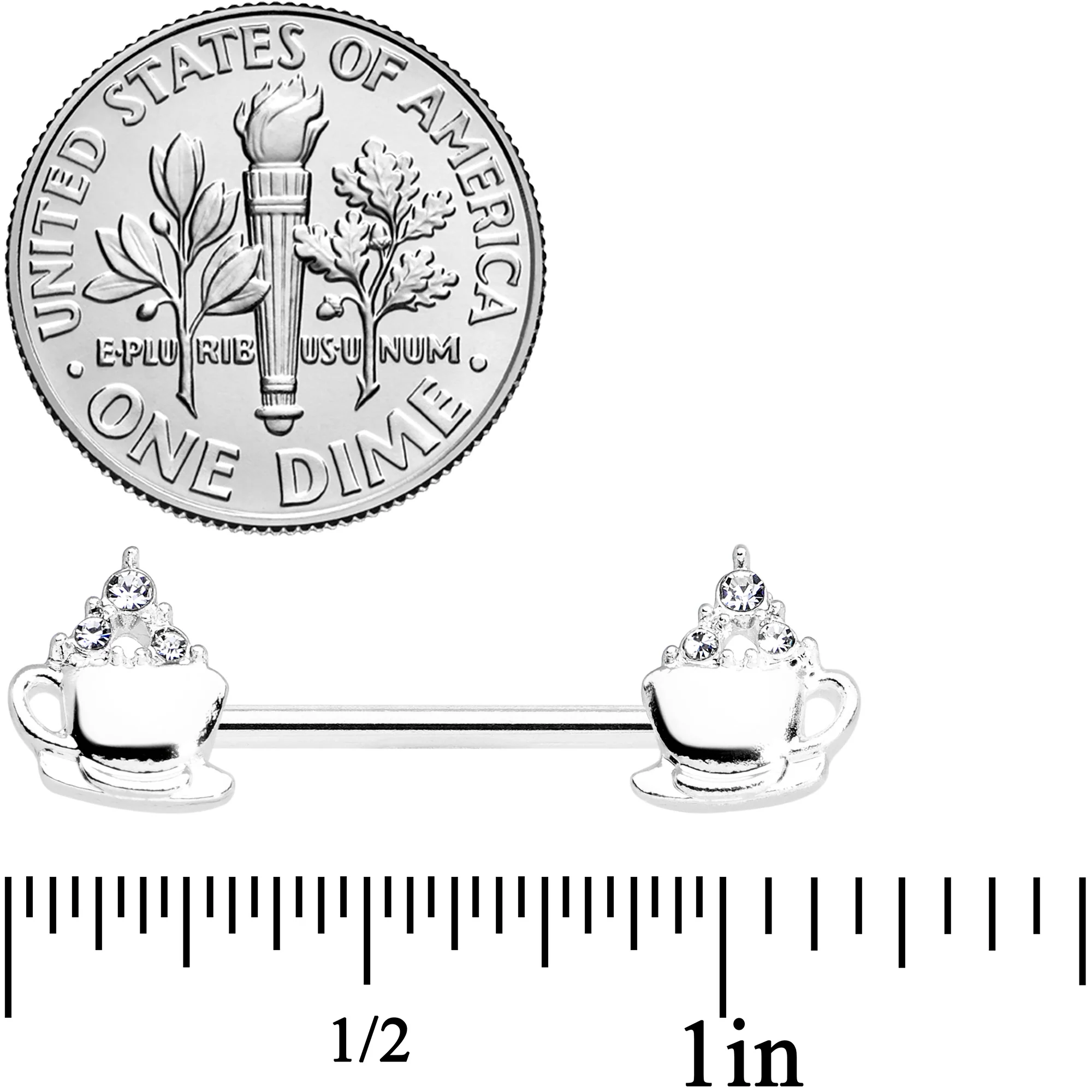 14G 9/16 Clear Gem Hot Cocoa Barbell Nipple Ring Set - Image 2