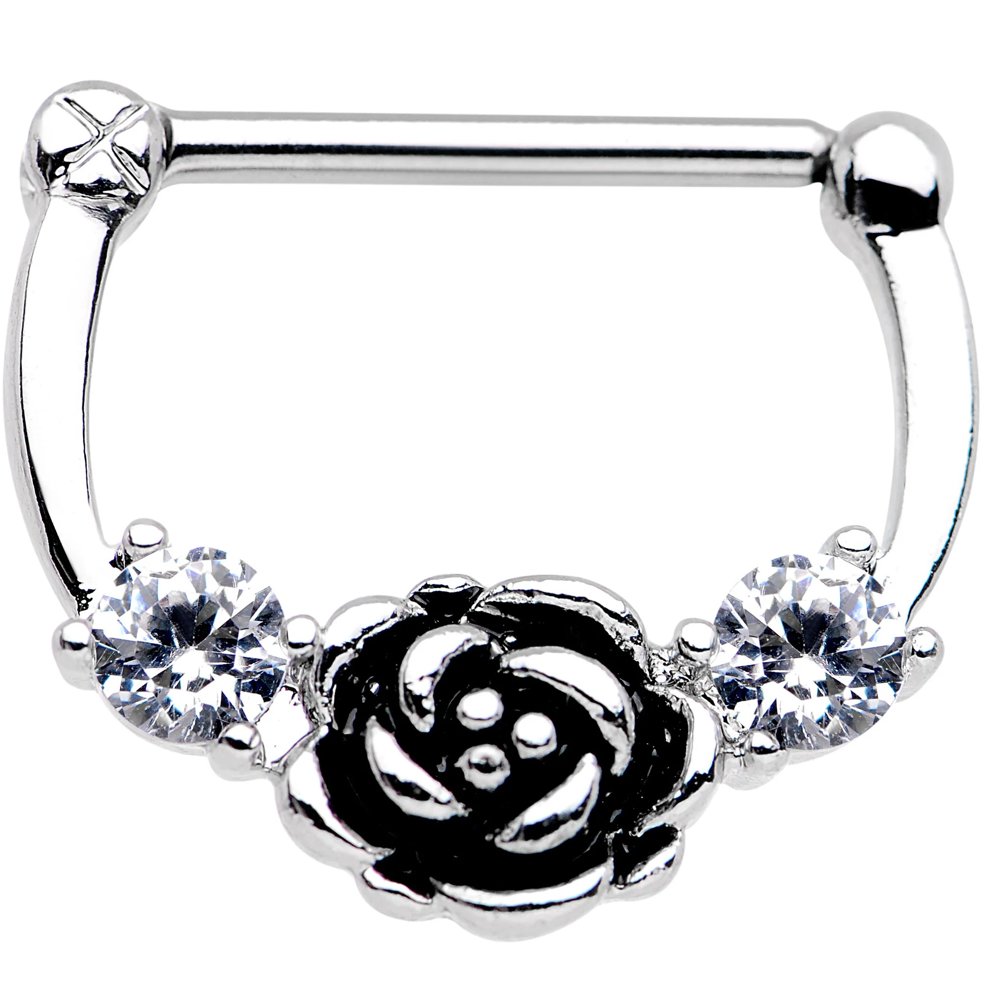 14G 9/16 Clear Gem Kissed Rose Flower Nipple Clicker Set - Image 2