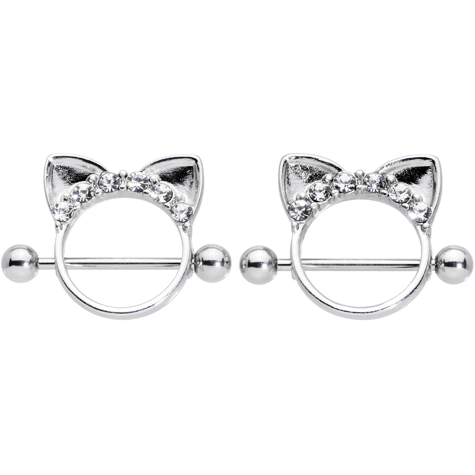 14G 9/16 Clear Gem Kitty Cat Ears Nipple Shield Set - Image 2