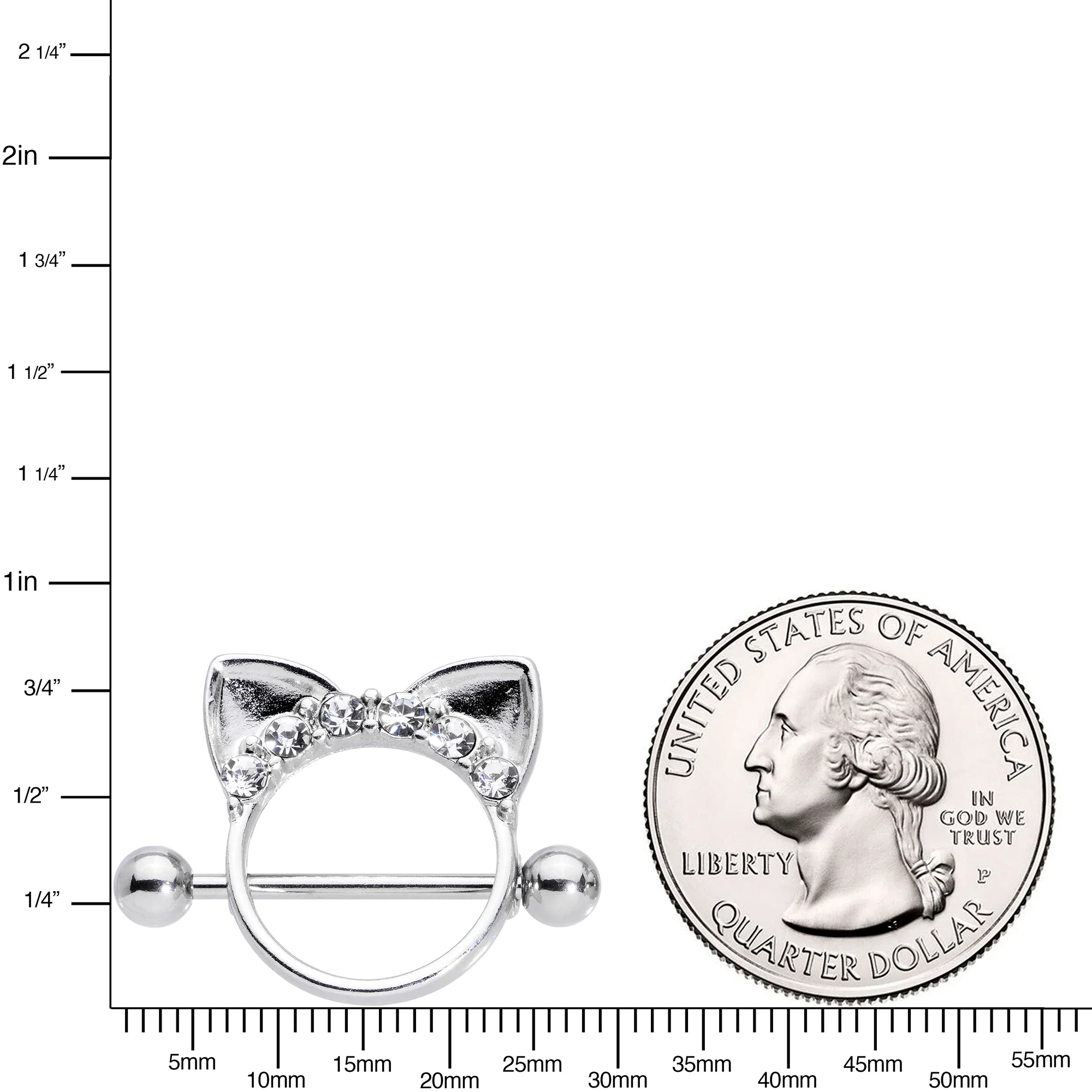14G 9/16 Clear Gem Kitty Cat Ears Nipple Shield Set - Image 3