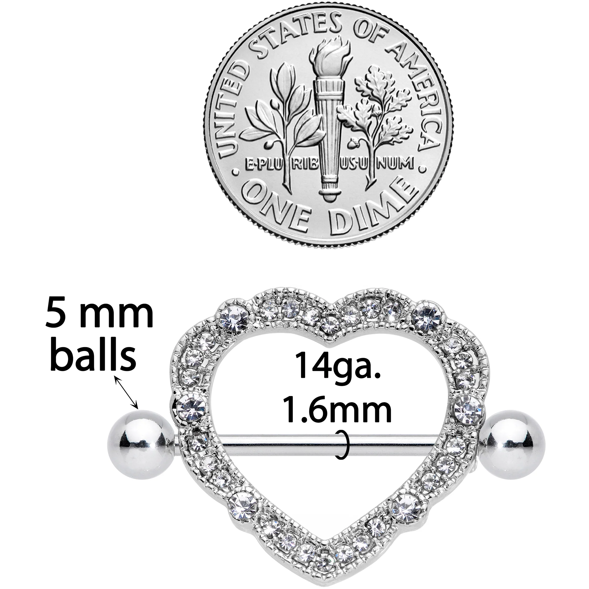 14G 9/16 Clear Gem Love Hearts Nipple Shield Set - Image 3