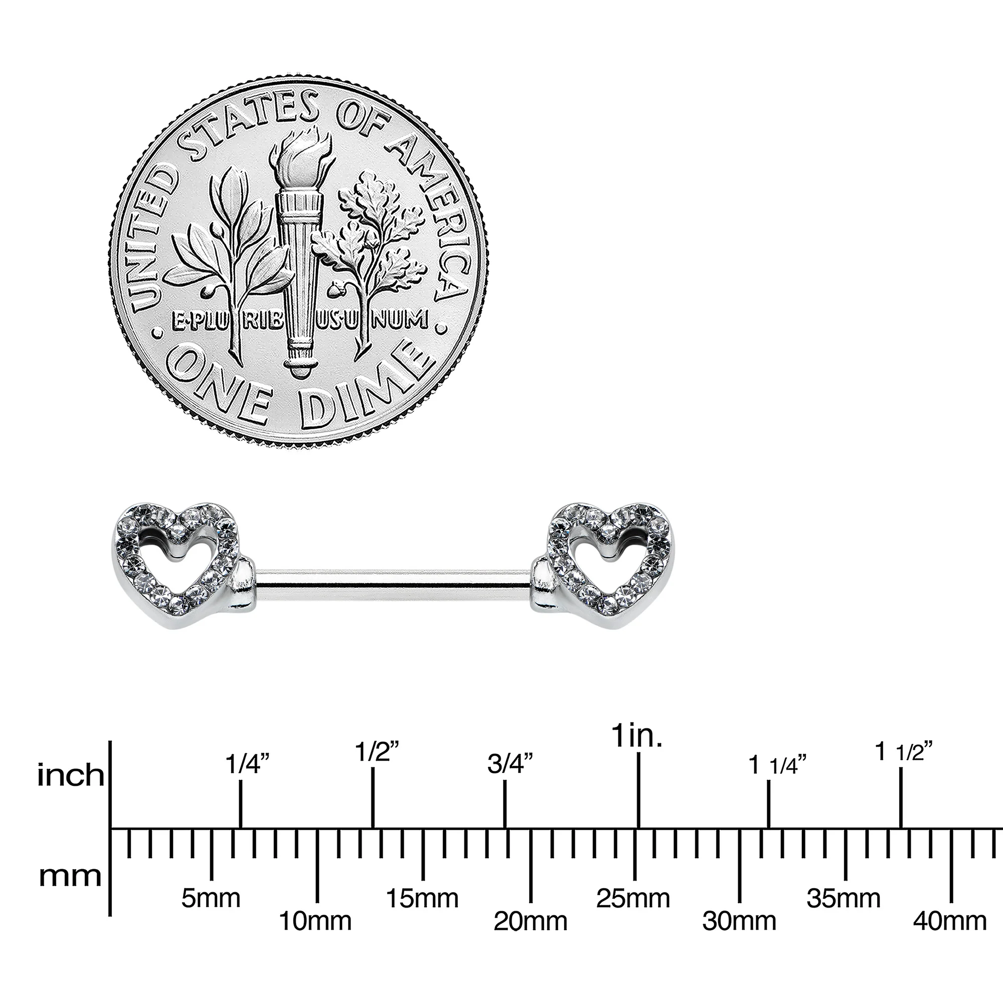 14G 9/16 Clear Gem Open Heart Valentine Barbell Nipple Ring Set - Image 3