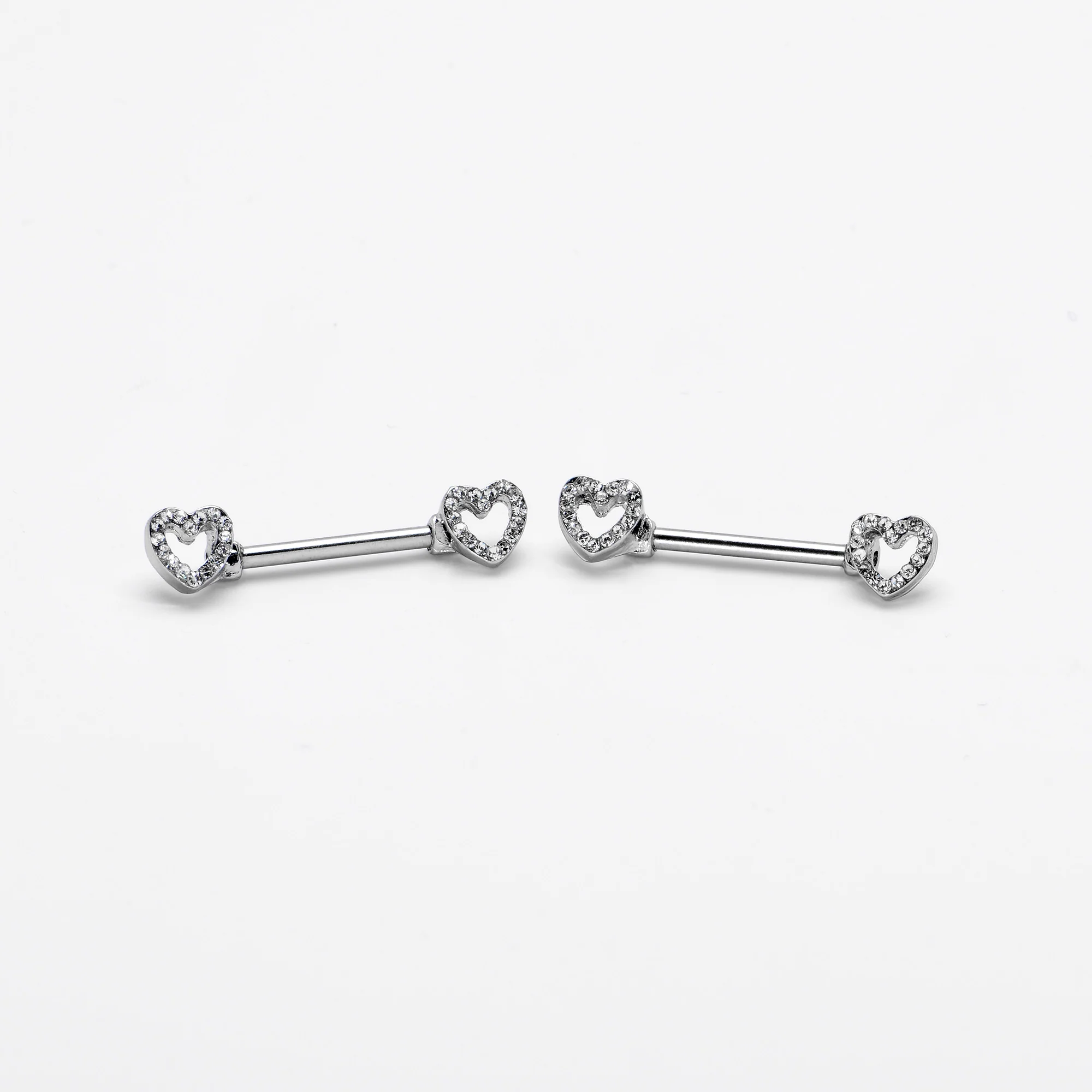 14G 9/16 Clear Gem Open Heart Valentine Barbell Nipple Ring Set - Image 5
