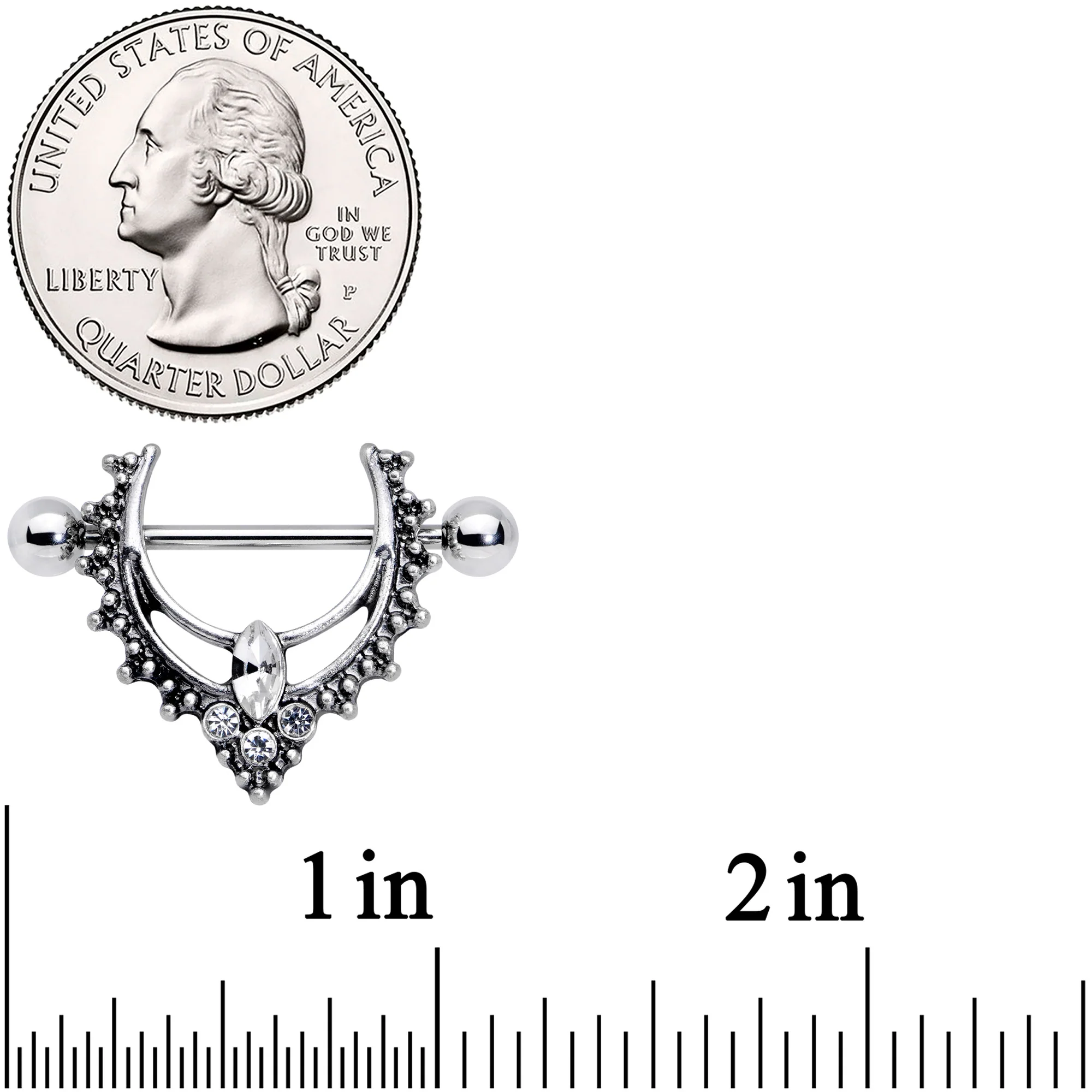 14G 9/16 Clear Gem Ornate Deco Nipple Shield Set - Image 2