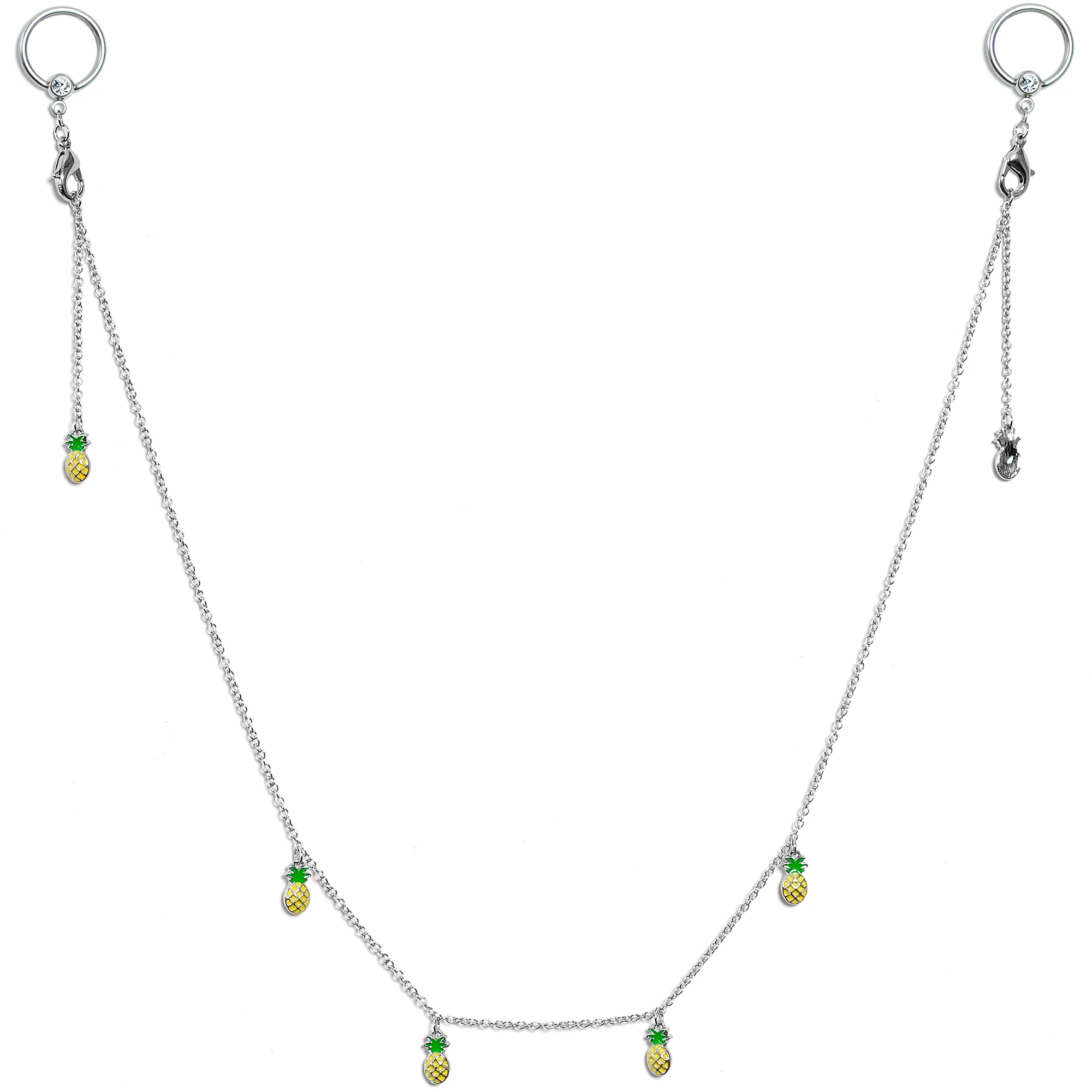 14G 9/16 Clear Gem Pineapple BCR Captive Ring Dangle Nipple Chain