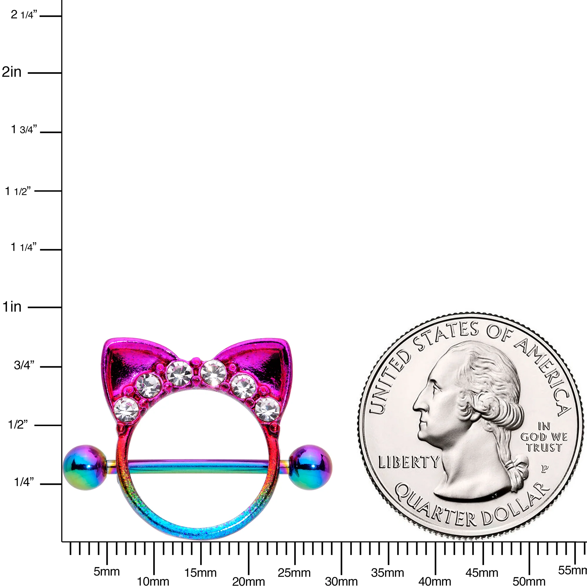 14G 9/16 Clear Gem Rainbow Kitty Cat Ears Nipple Shield Set - Image 3