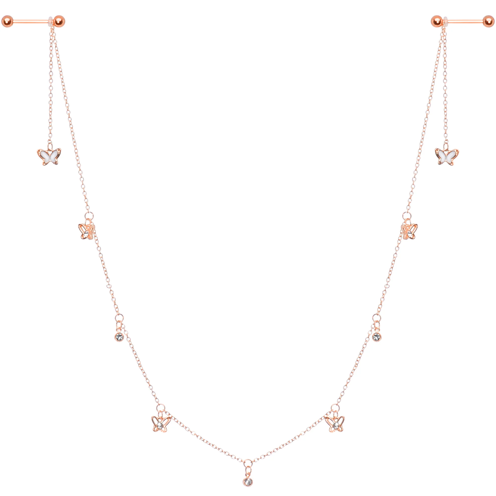 14G 9/16 Clear Gem Rose Gold Tone Butterfly Dangle Nipple Chain