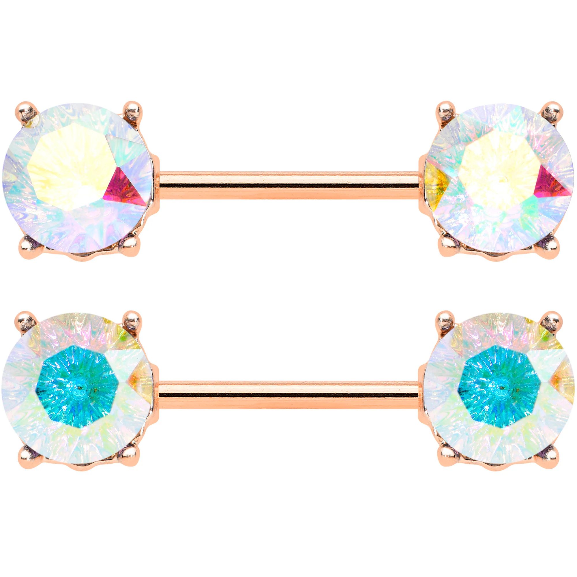 14G 9/16 Clear Gem Rose Gold Tone Simply Elegant Nipple Ring Set - Image 2