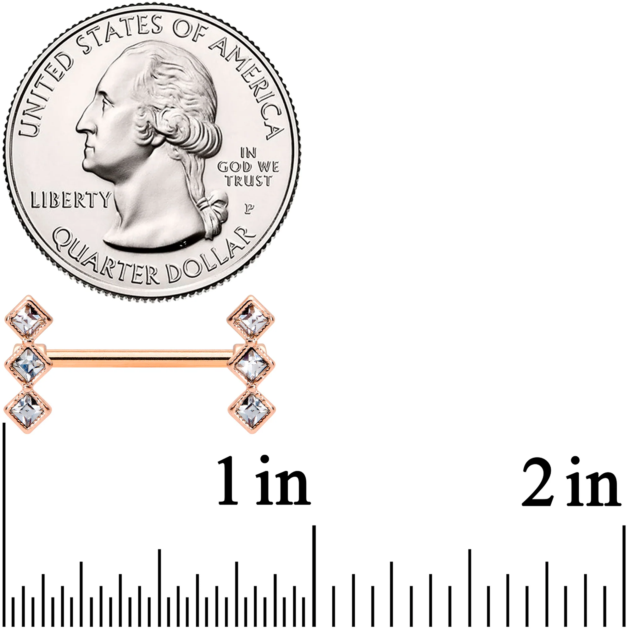 14G 9/16 Clear Gem Rose Gold Tone Triple Rhombus Nipple Ring Set - Image 2