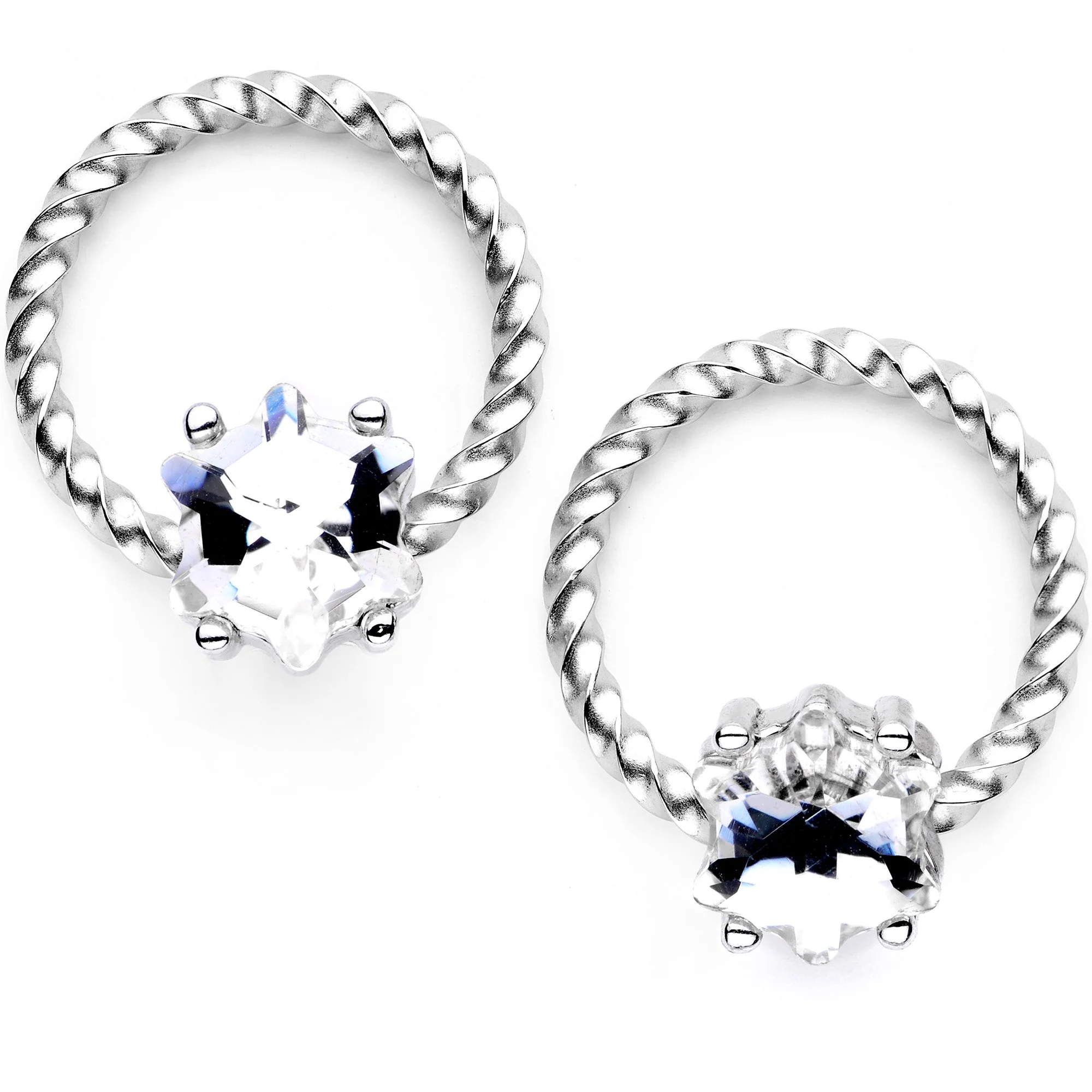 14G 9/16 Clear Gem Supernova So Twisted BCR Captive Ring Set