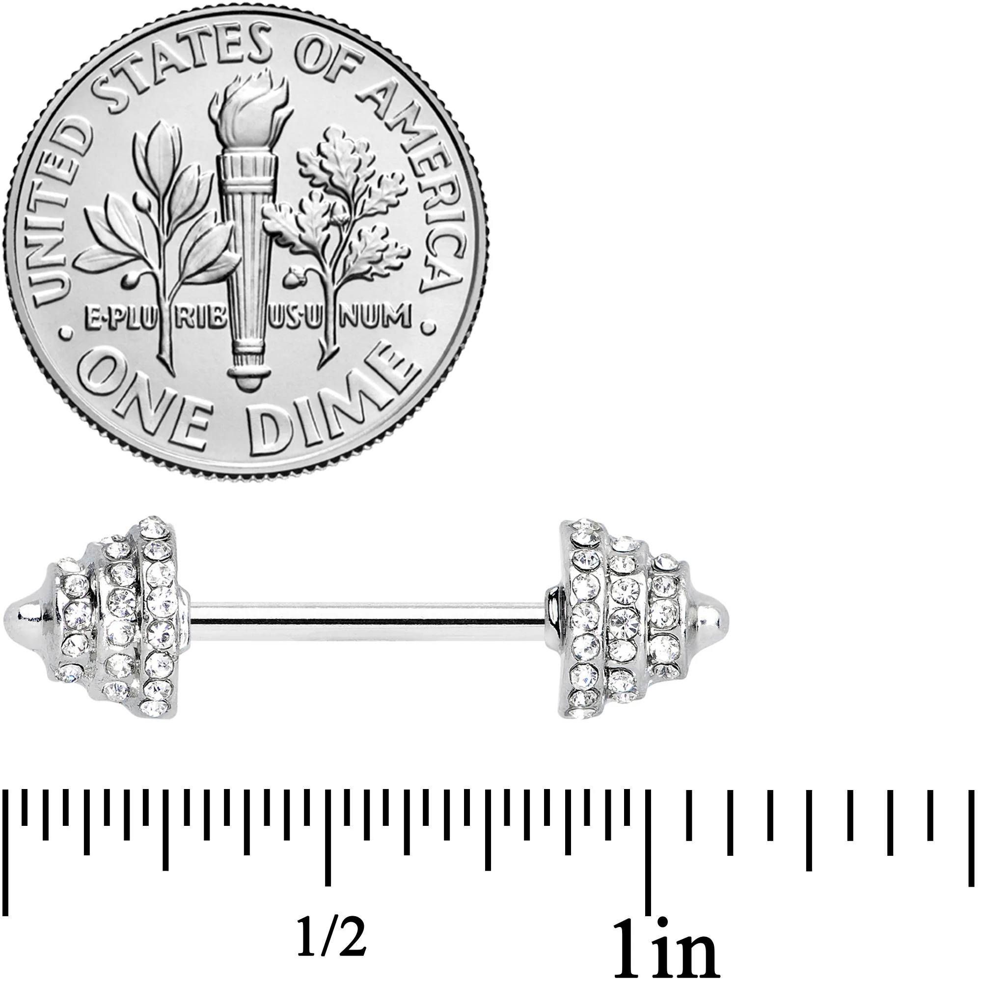 14G 9/16 Clear Gem Weightlifting Barbell Nipple Ring Set - Image 2