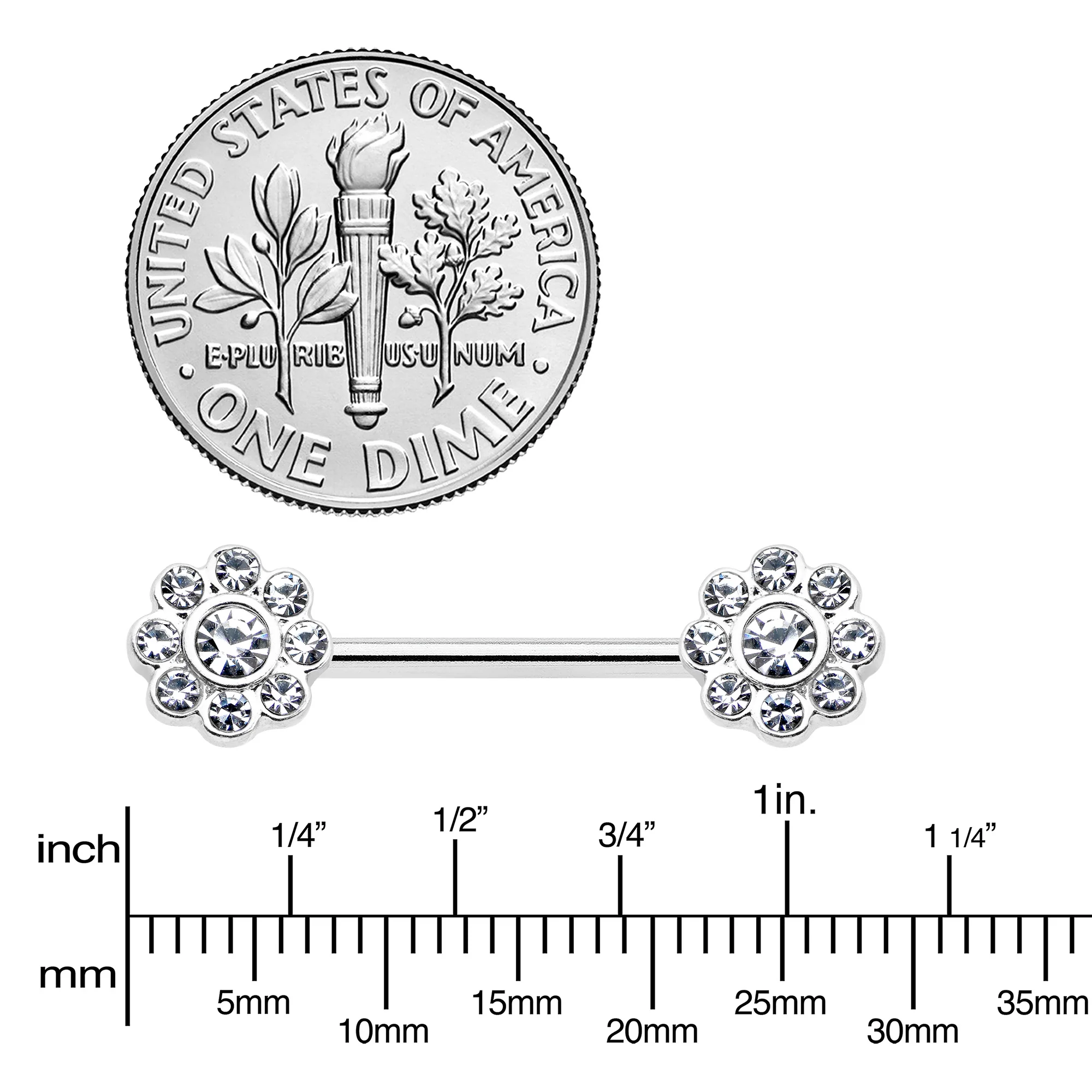 14G 9/16 Clear Gem Whimsy Flower Barbell Nipple Ring Set - Image 3
