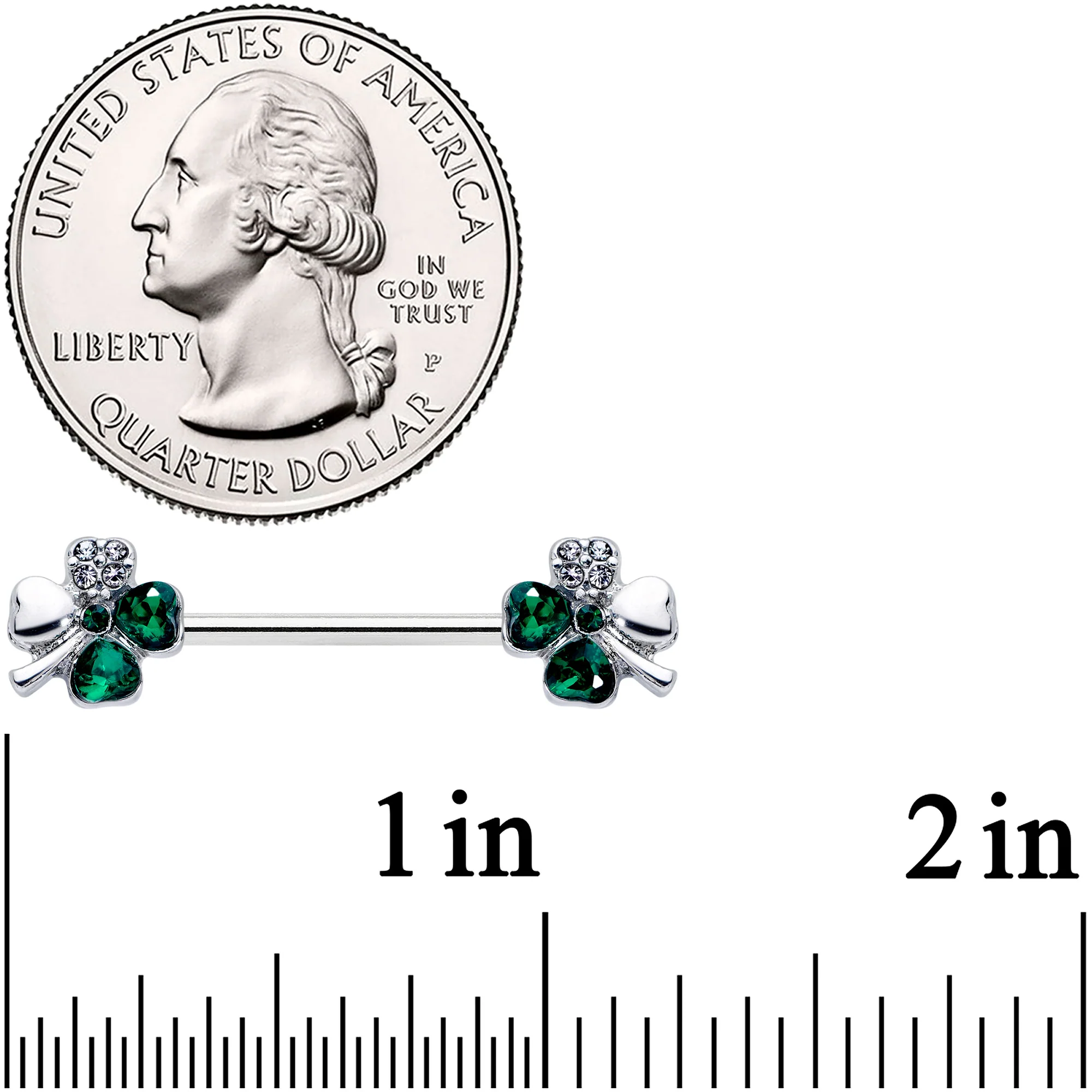 14G 9/16 Clear Green Gem Shamrock St Patricks Day Nipple Ring Set - Image 2