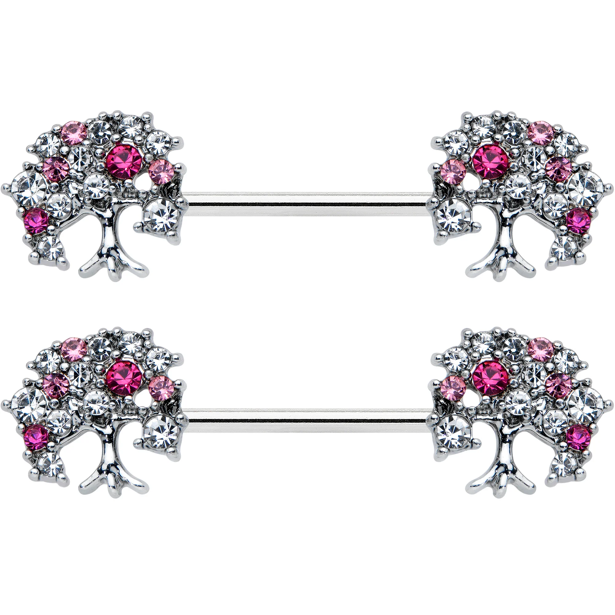 14G 9/16 Clear Pink Gem Luscious Fruit Tree Nipple Ring Set - Image 2