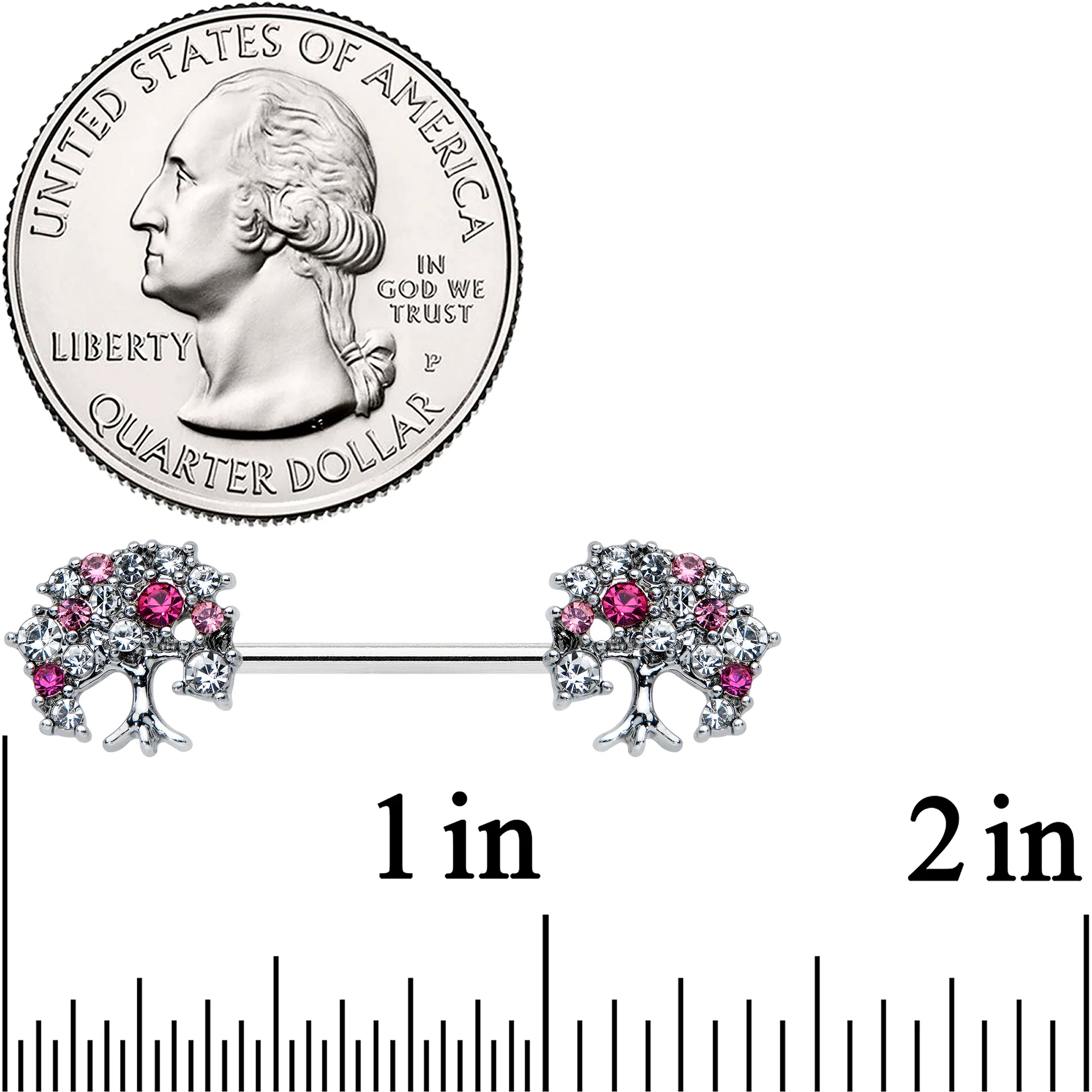 14G 9/16 Clear Pink Gem Luscious Fruit Tree Nipple Ring Set - Image 3