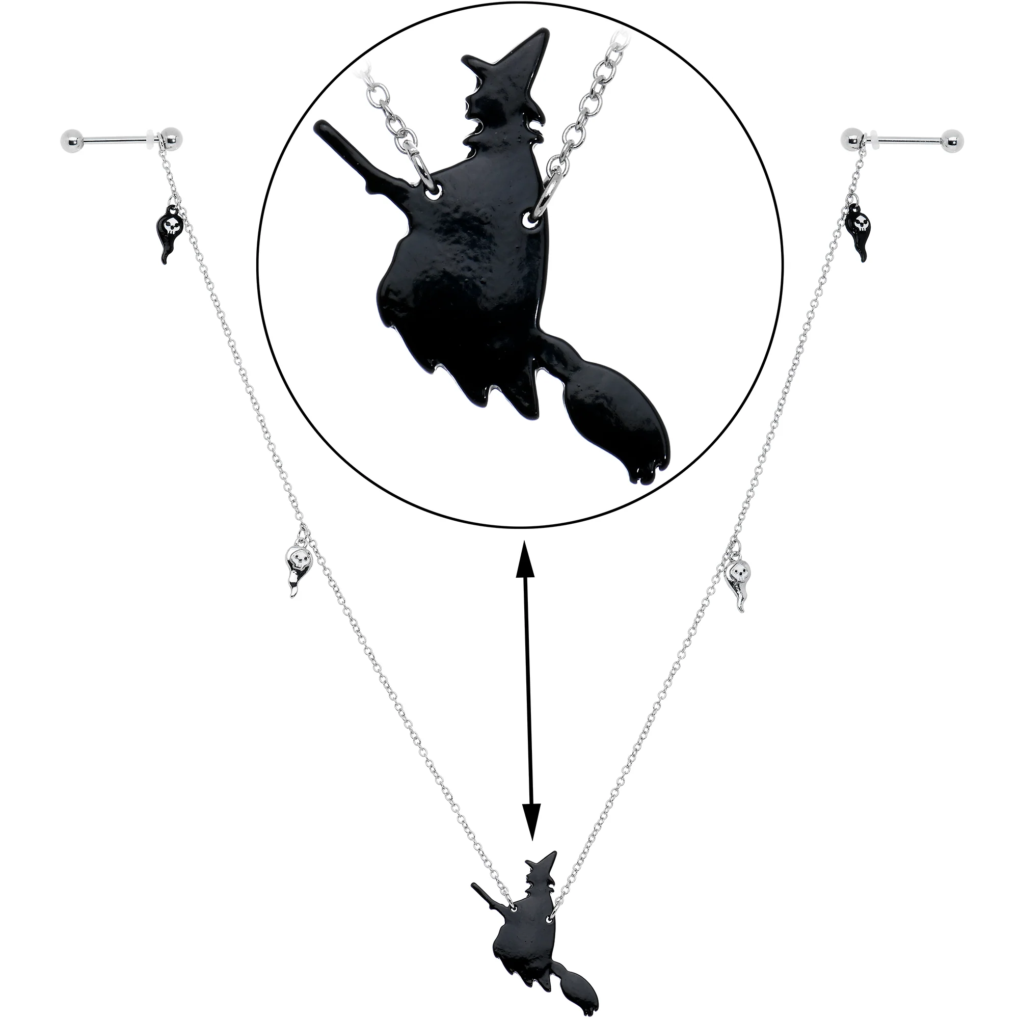14G 9/16 Creepy Ghosts Witch Halloween Dangle Nipple Chain Set - Image 4