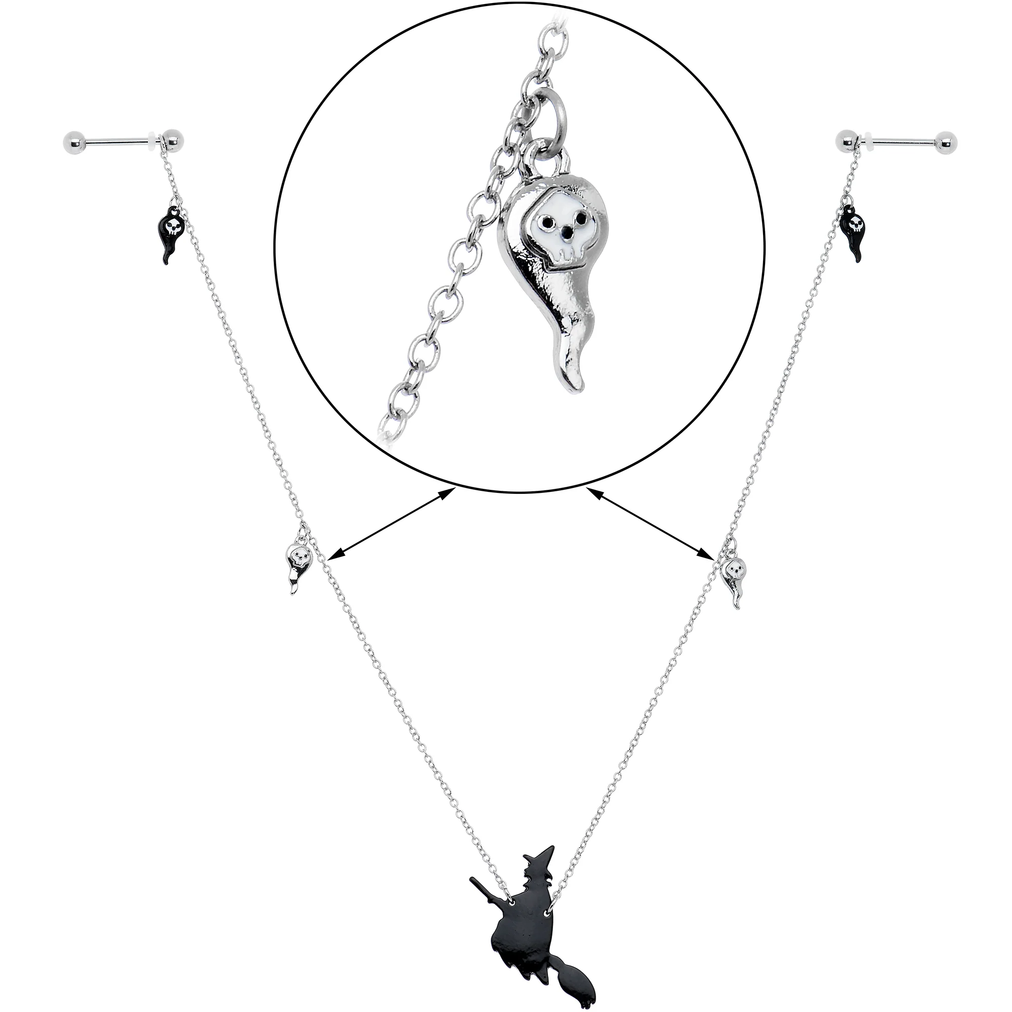 14G 9/16 Creepy Ghosts Witch Halloween Dangle Nipple Chain Set - Image 5