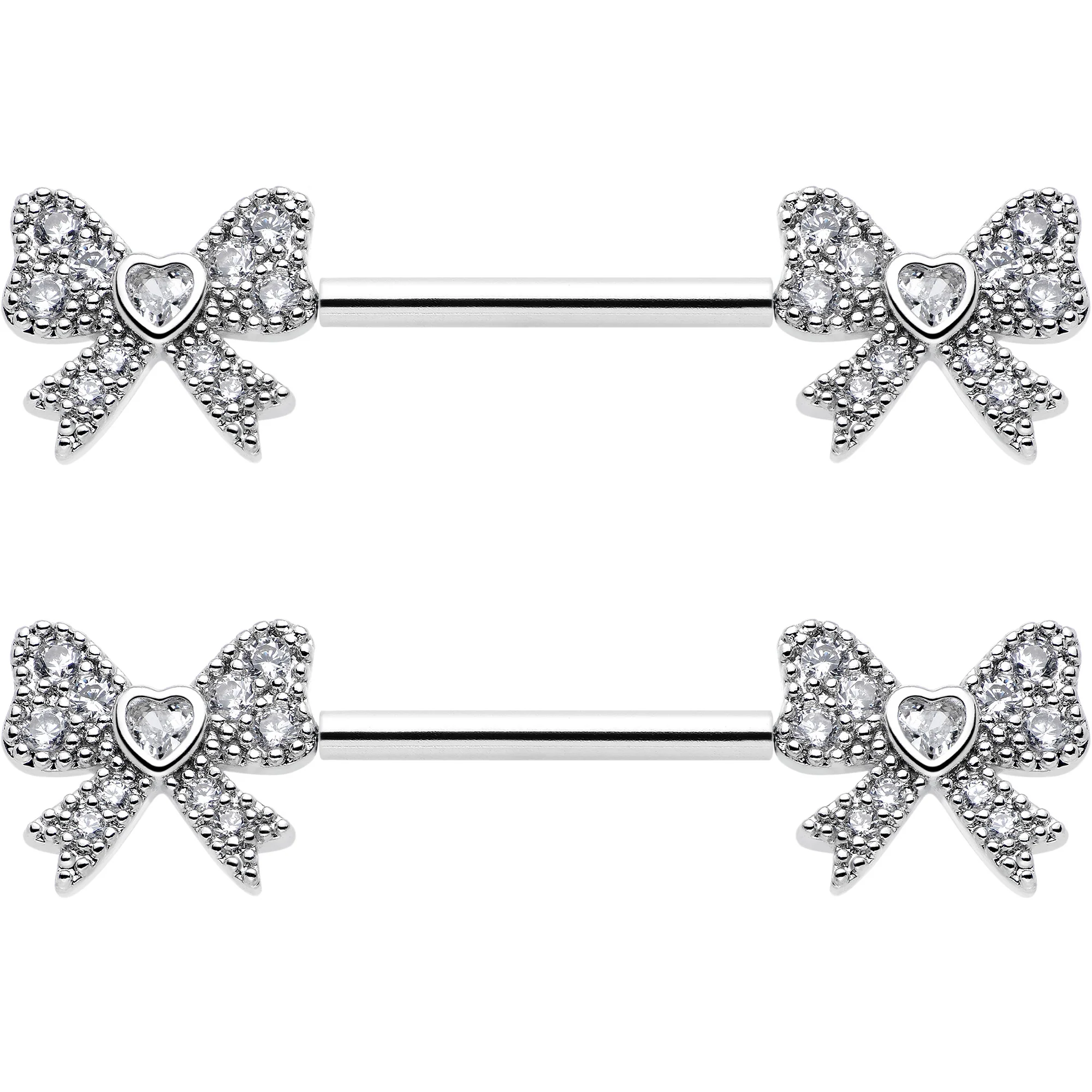 14G 9/16 CZ Dazzling Bow Threadless Nipple Ring Set - Image 5