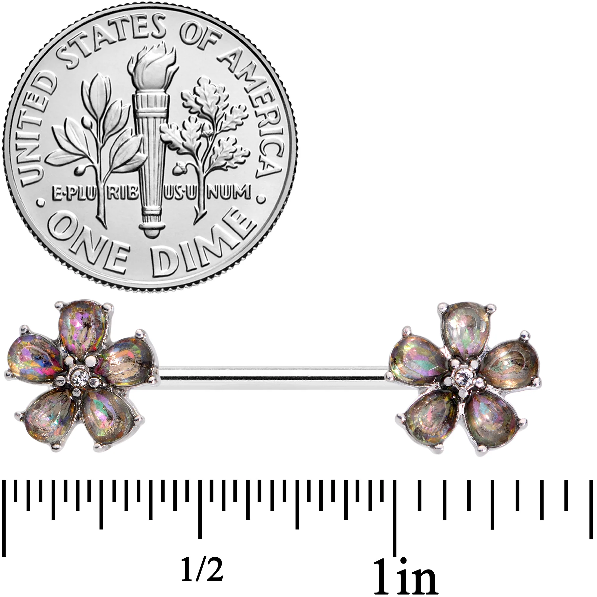 14G 9/16 Dark Aurora Gem Fabulous Flowers Nipple Ring Set - Image 2